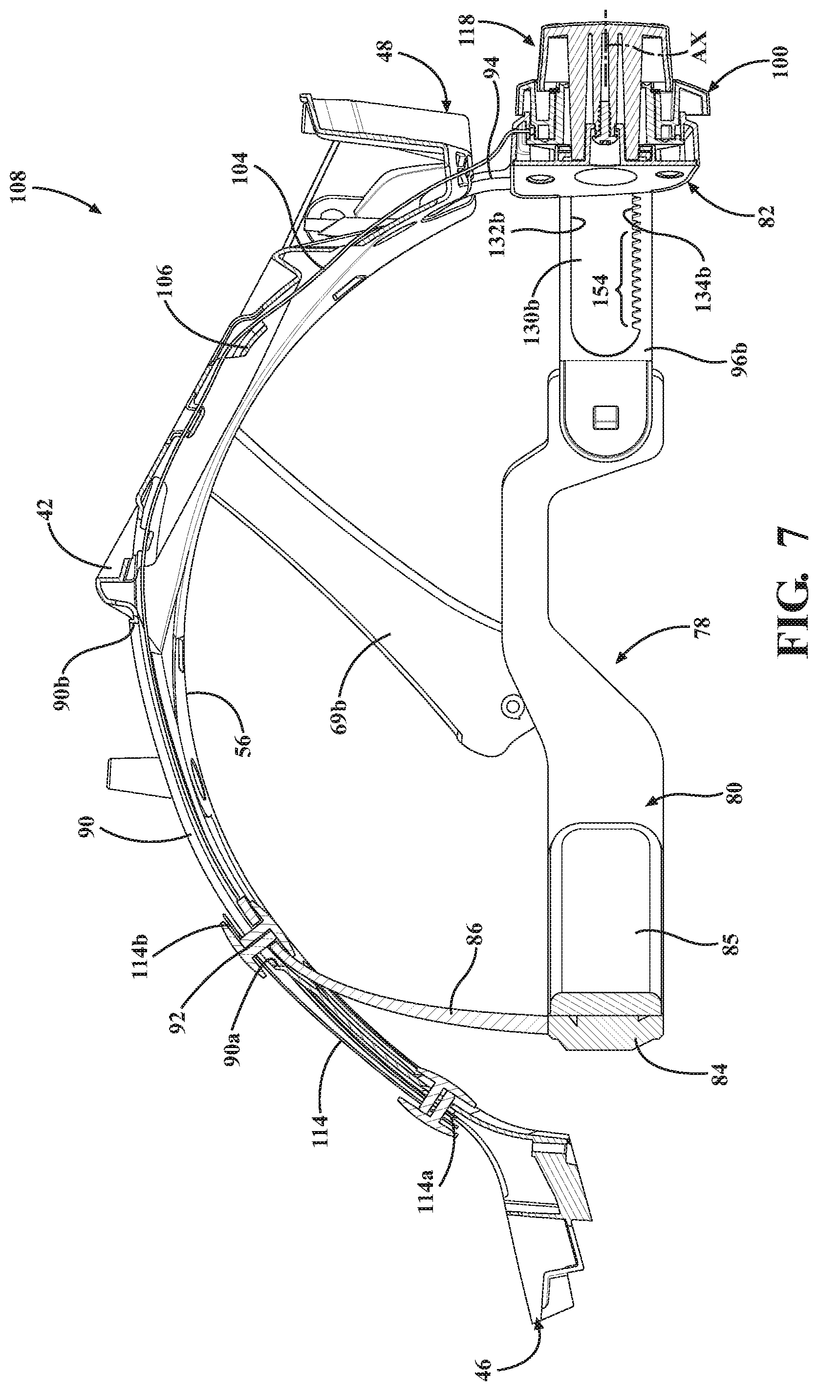 Patent US11793261 Figure 7 – Surgical helmet assembly having an adjustment mechanism