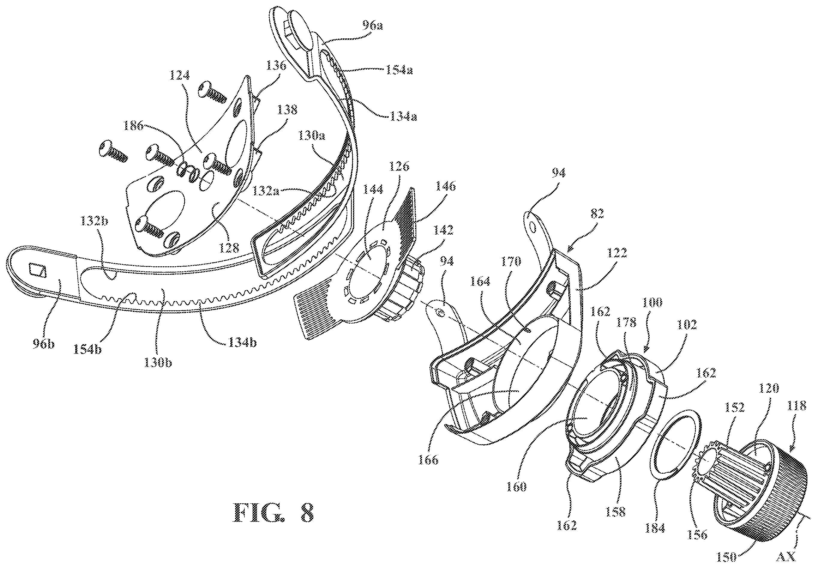 Patent US11793261 Figure 8 – Surgical helmet assembly having an adjustment mechanism
