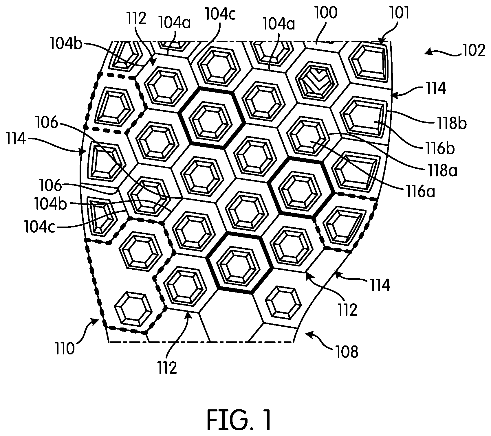 Patent US11793269 Figure 1 – Articulated sole structure with sipes forming hexagonal sole elements