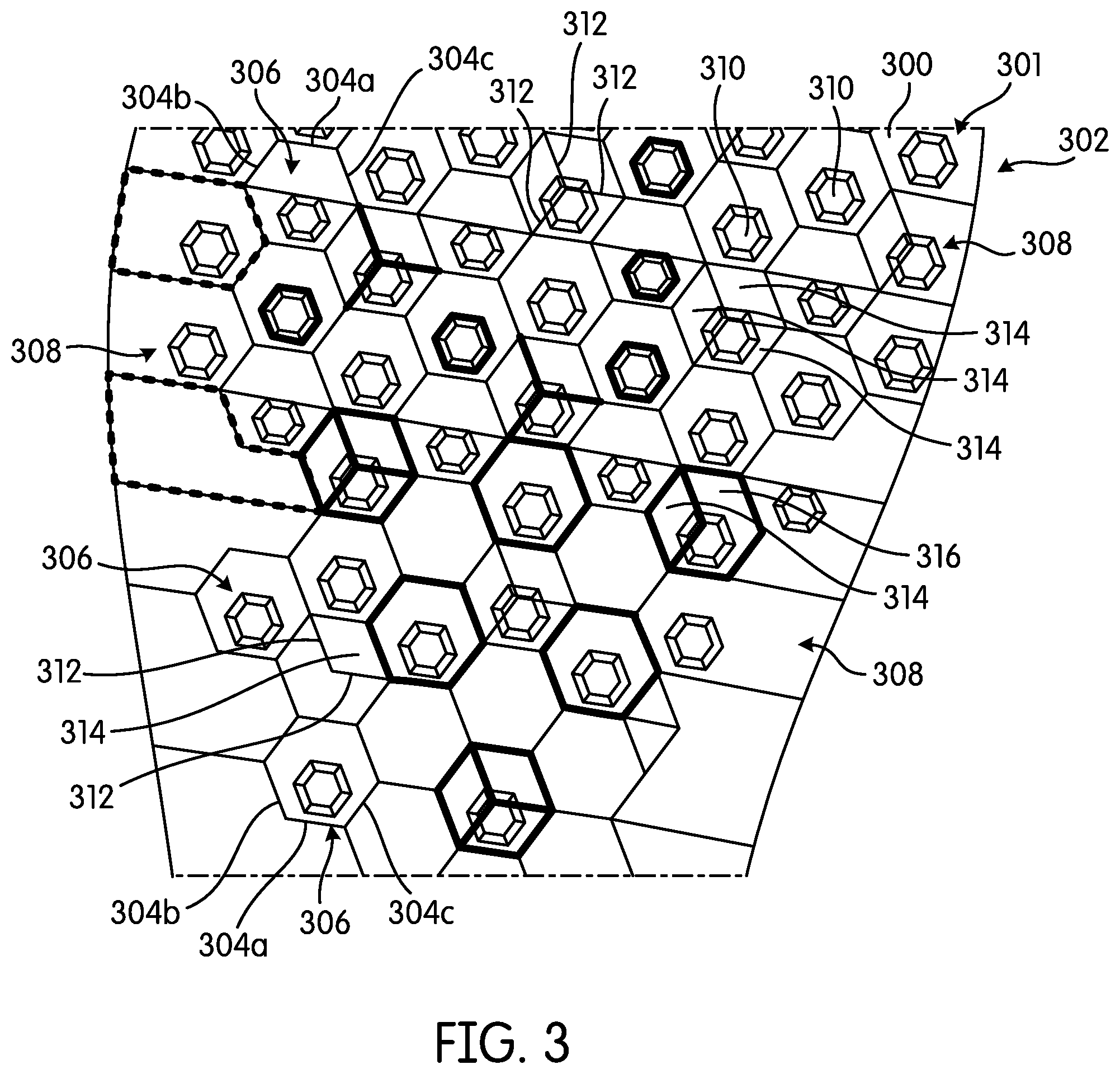 Patent US11793269 Figure 3 – Articulated sole structure with sipes forming hexagonal sole elements