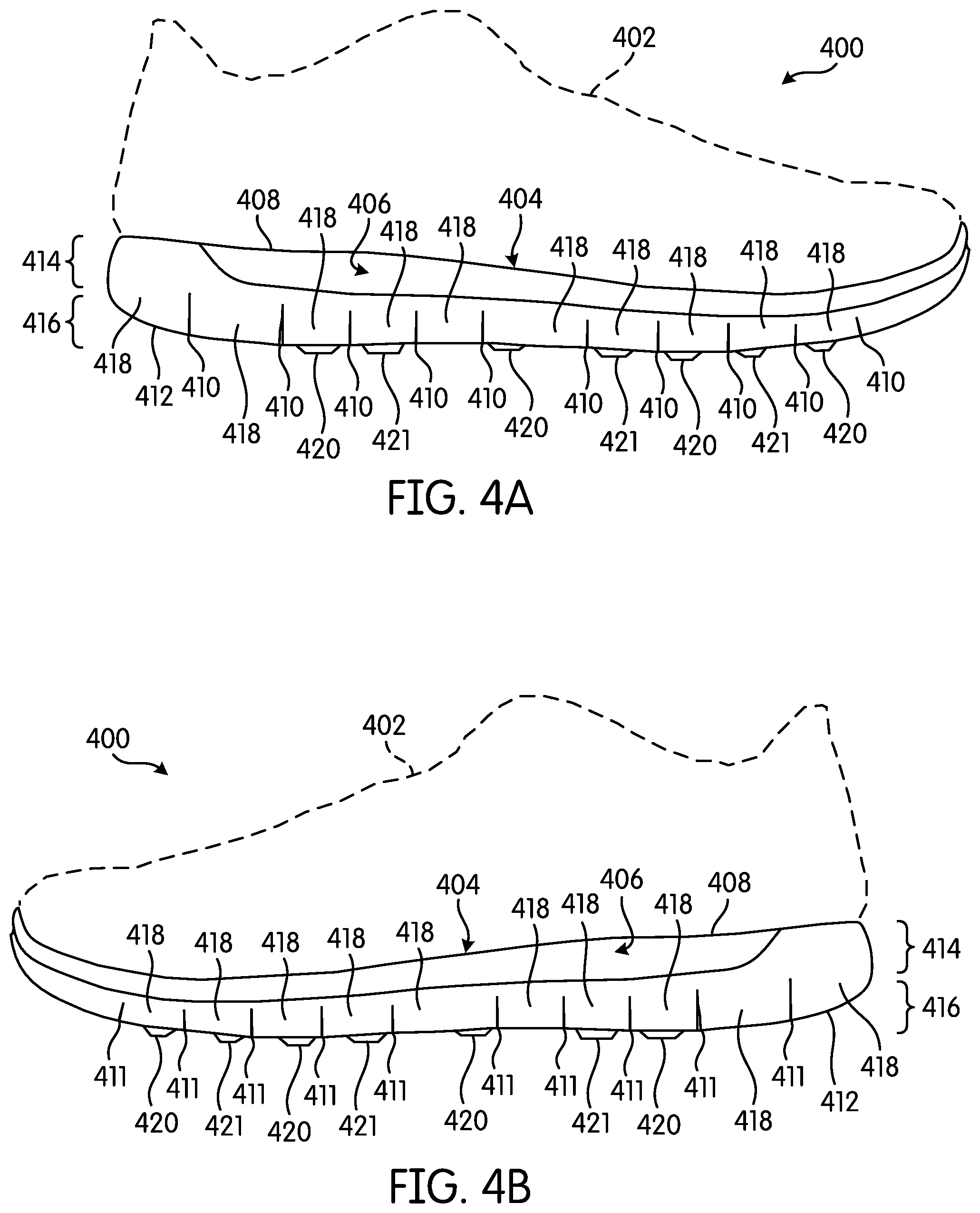 Patent US11793269 Figure 4 – Articulated sole structure with sipes forming hexagonal sole elements