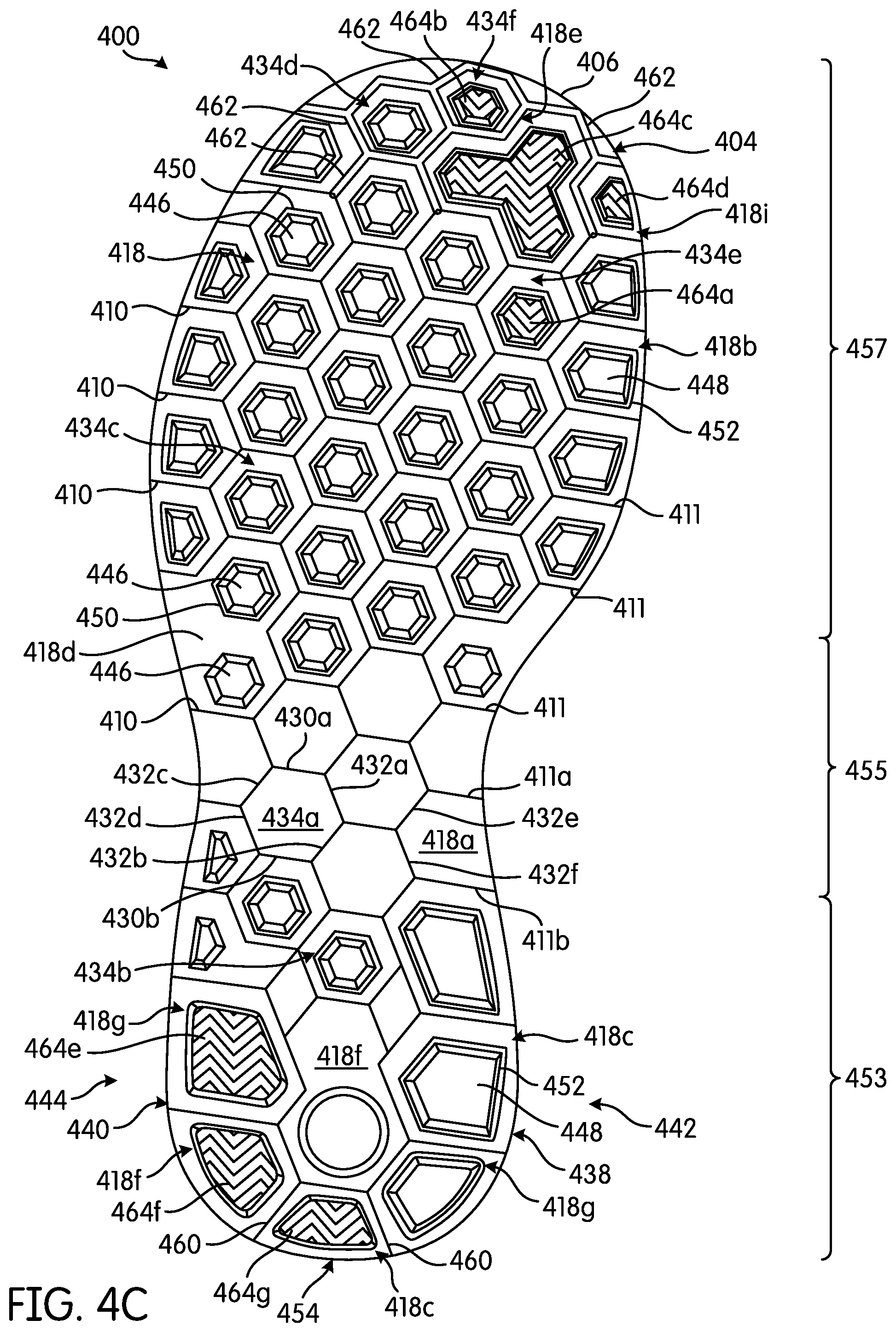 Patent US11793269 Figure 5 – Articulated sole structure with sipes forming hexagonal sole elements