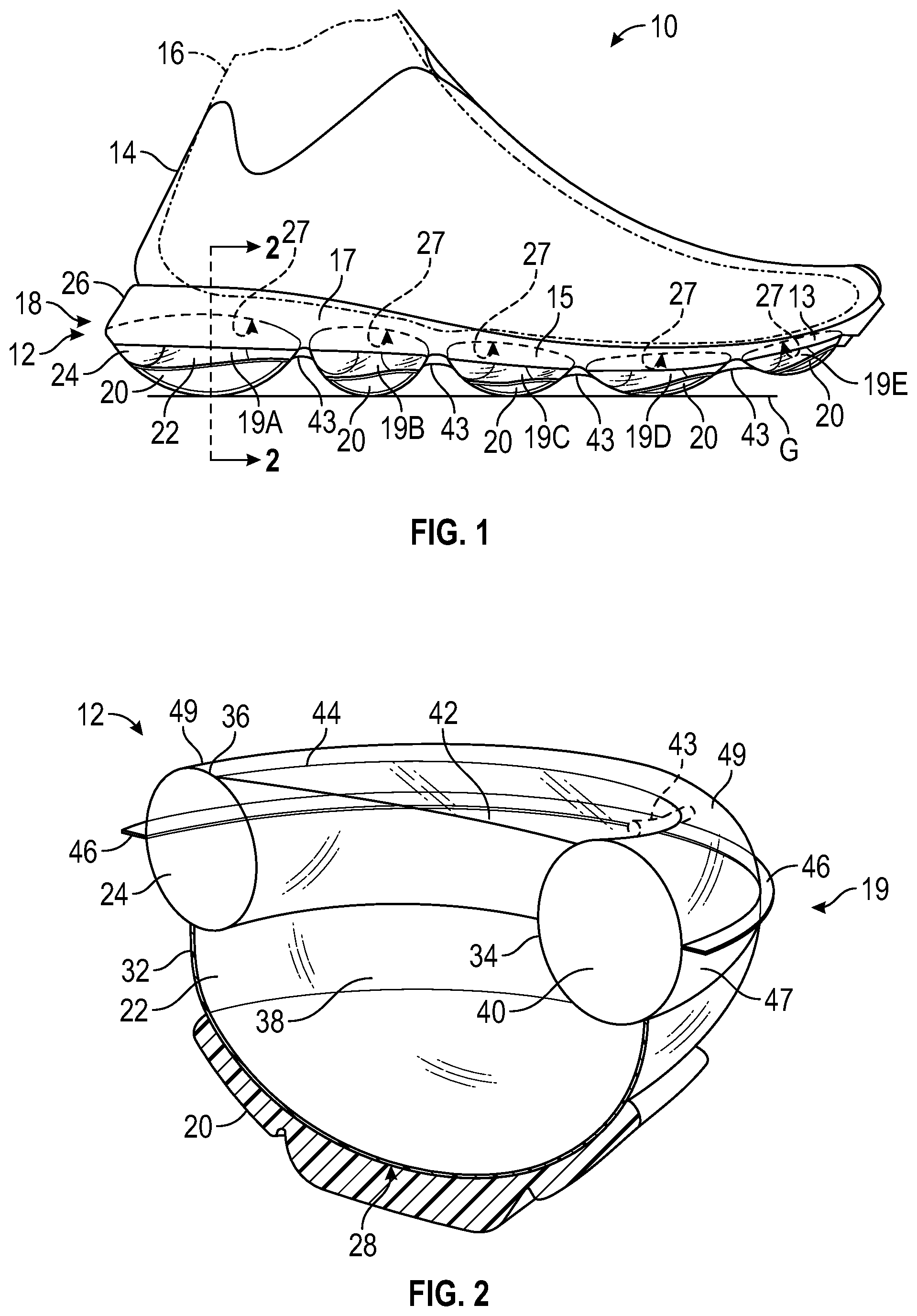 Patent US11793271 Figure 1 – Midsole system with graded response