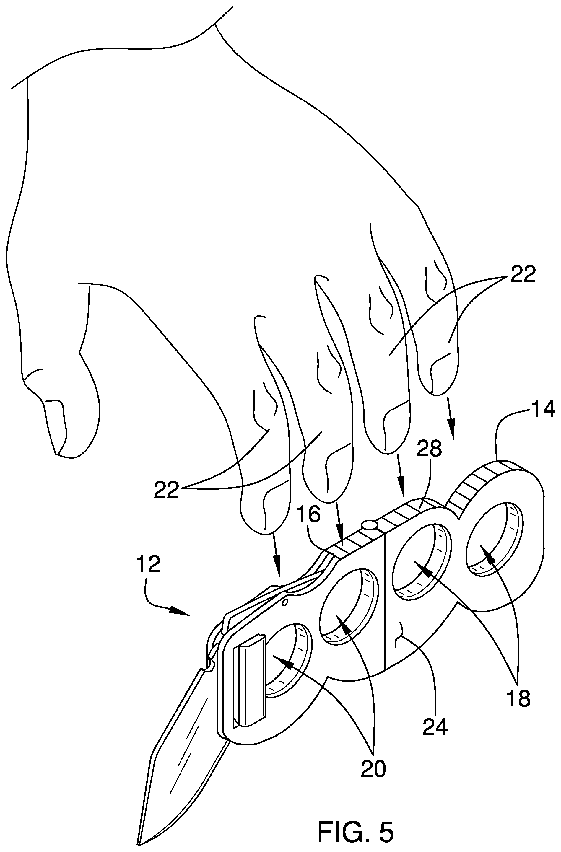 Patent US11793278 Figure 5 – Belt buckle and knife assembly