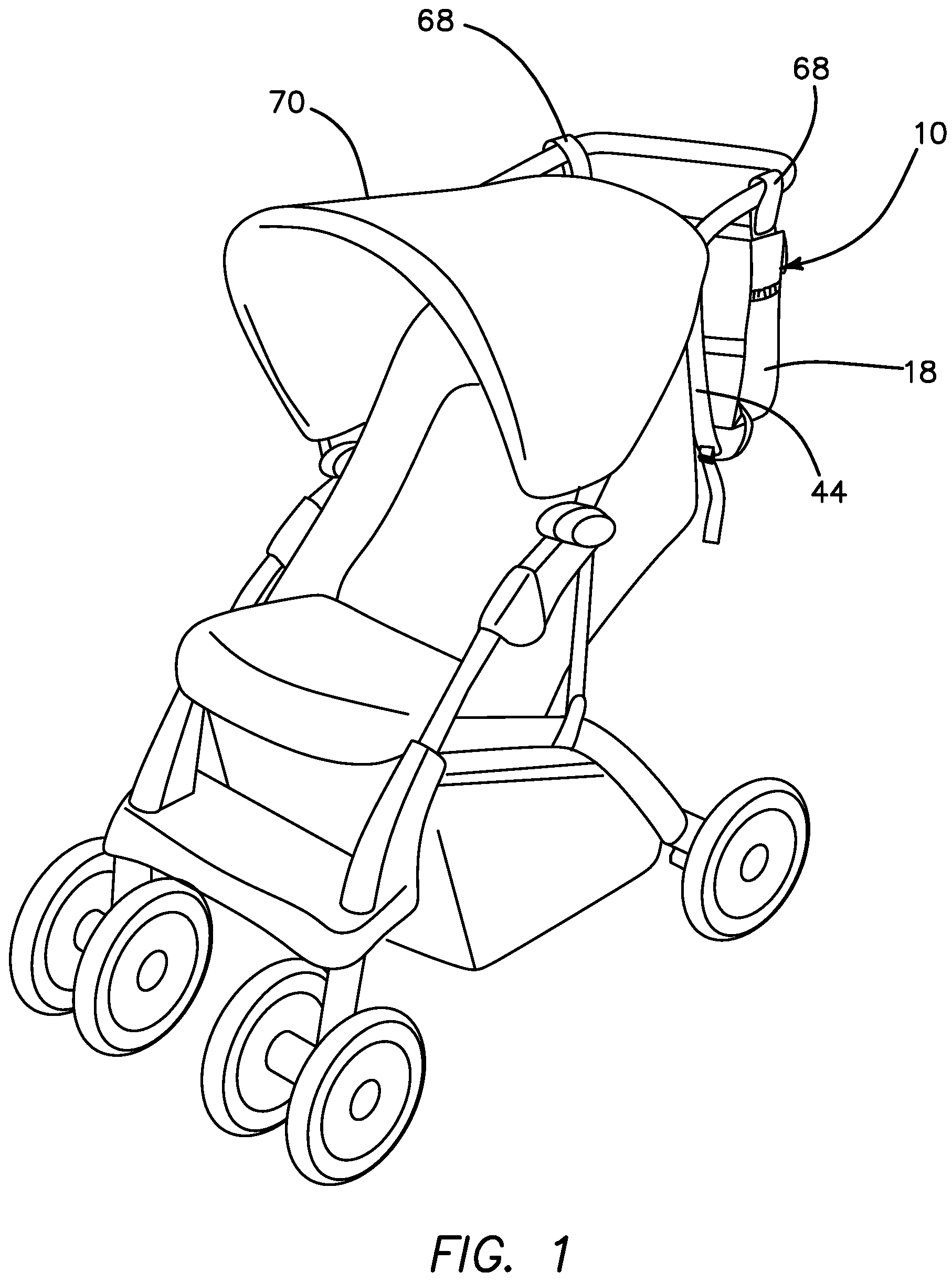 Patent US11793287 Figure 1 – Stroller caddy