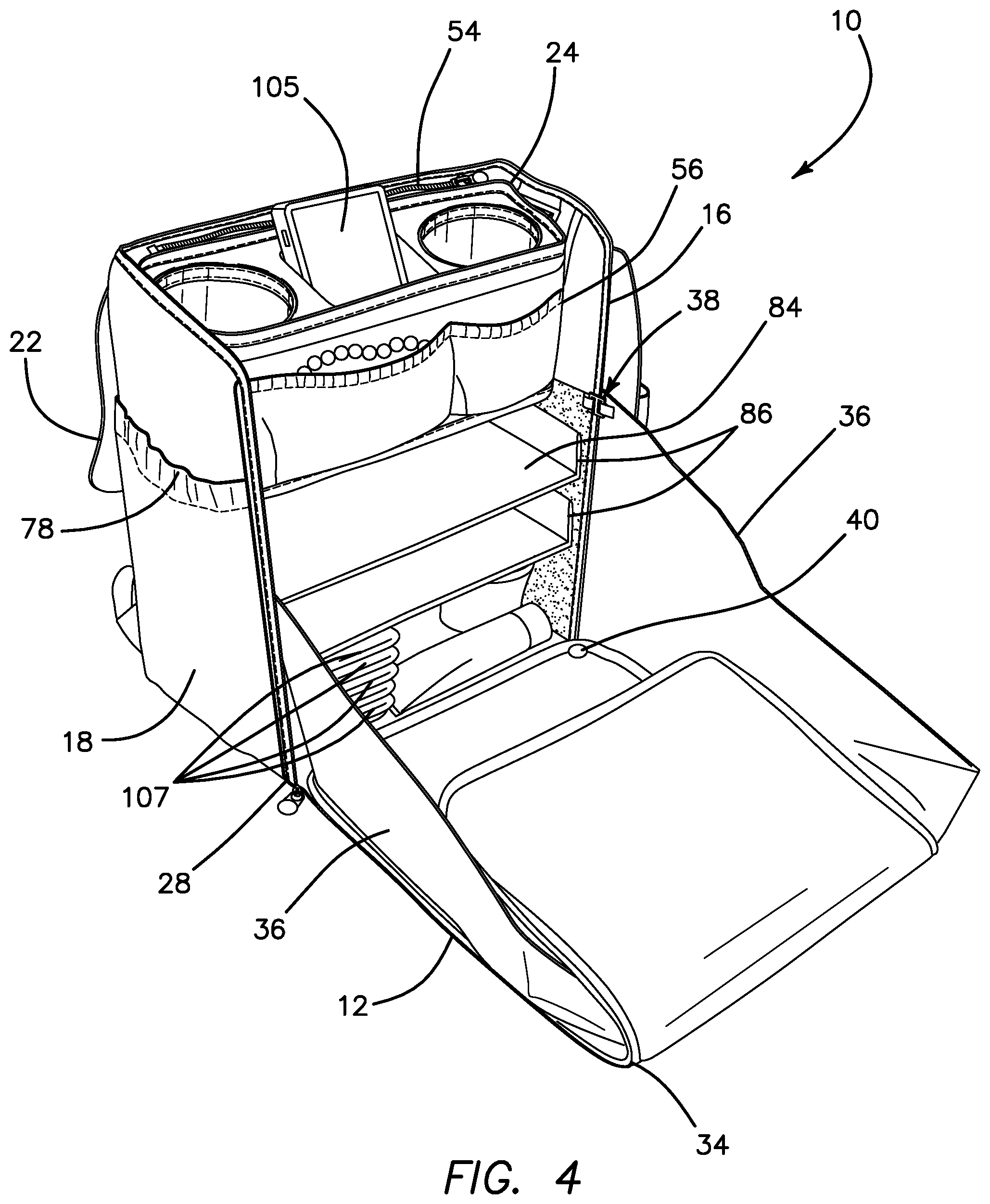 Patent US11793287 Figure 4 – Stroller caddy