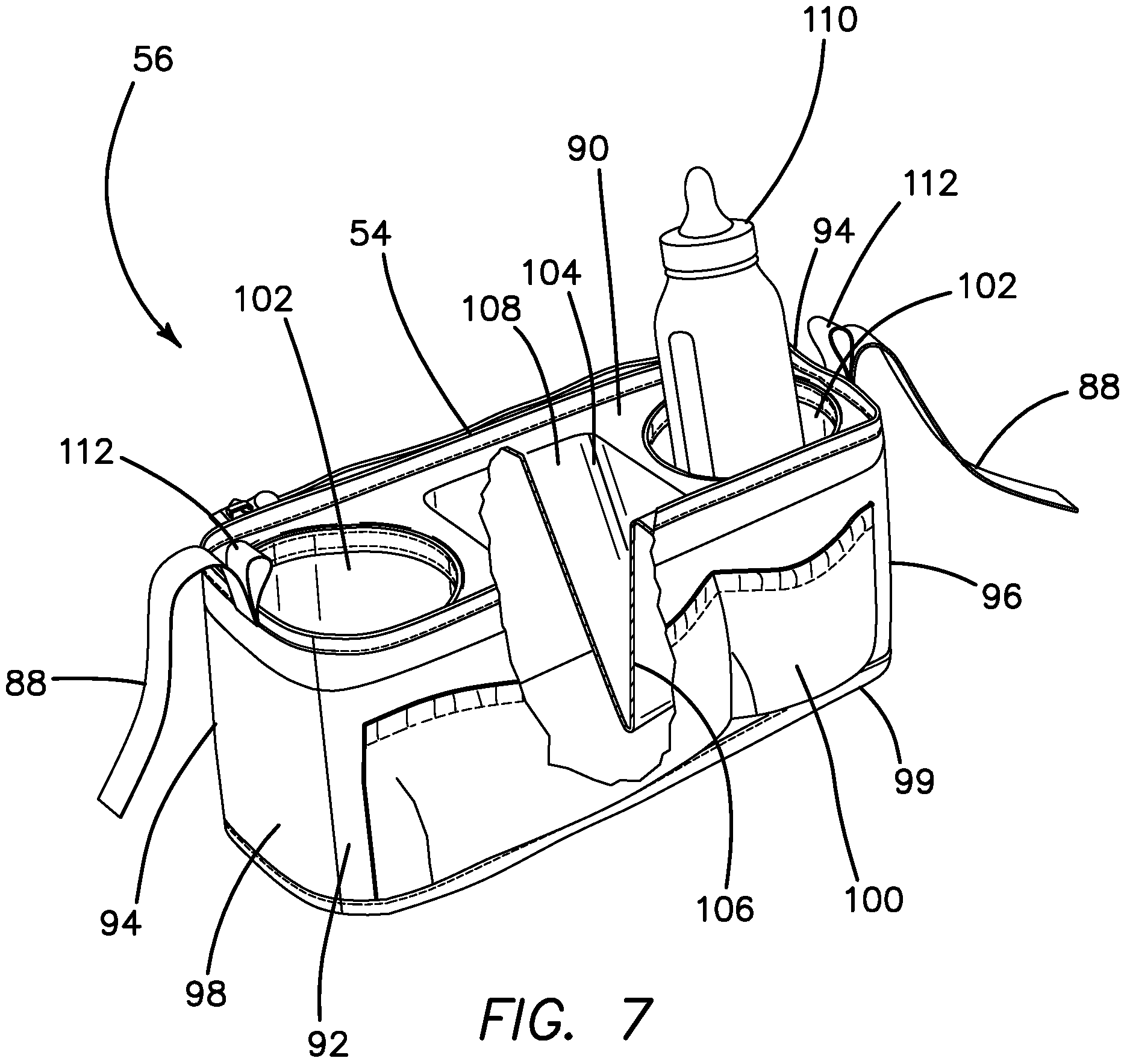 Patent US11793287 Figure 7 – Stroller caddy