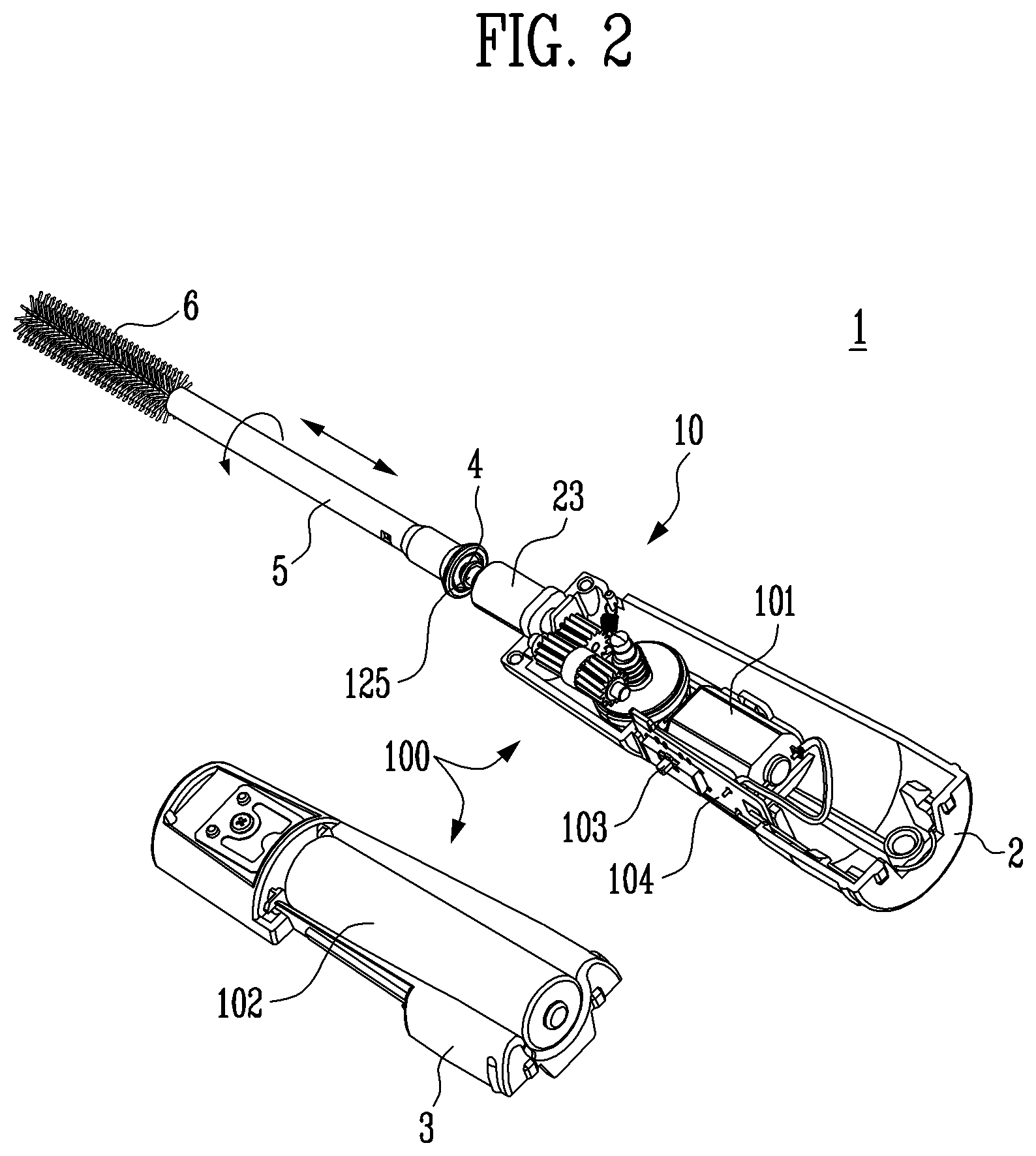 Patent US11793291 Figure 2 – Rotary type linear reciprocating motion device and applicator having the same