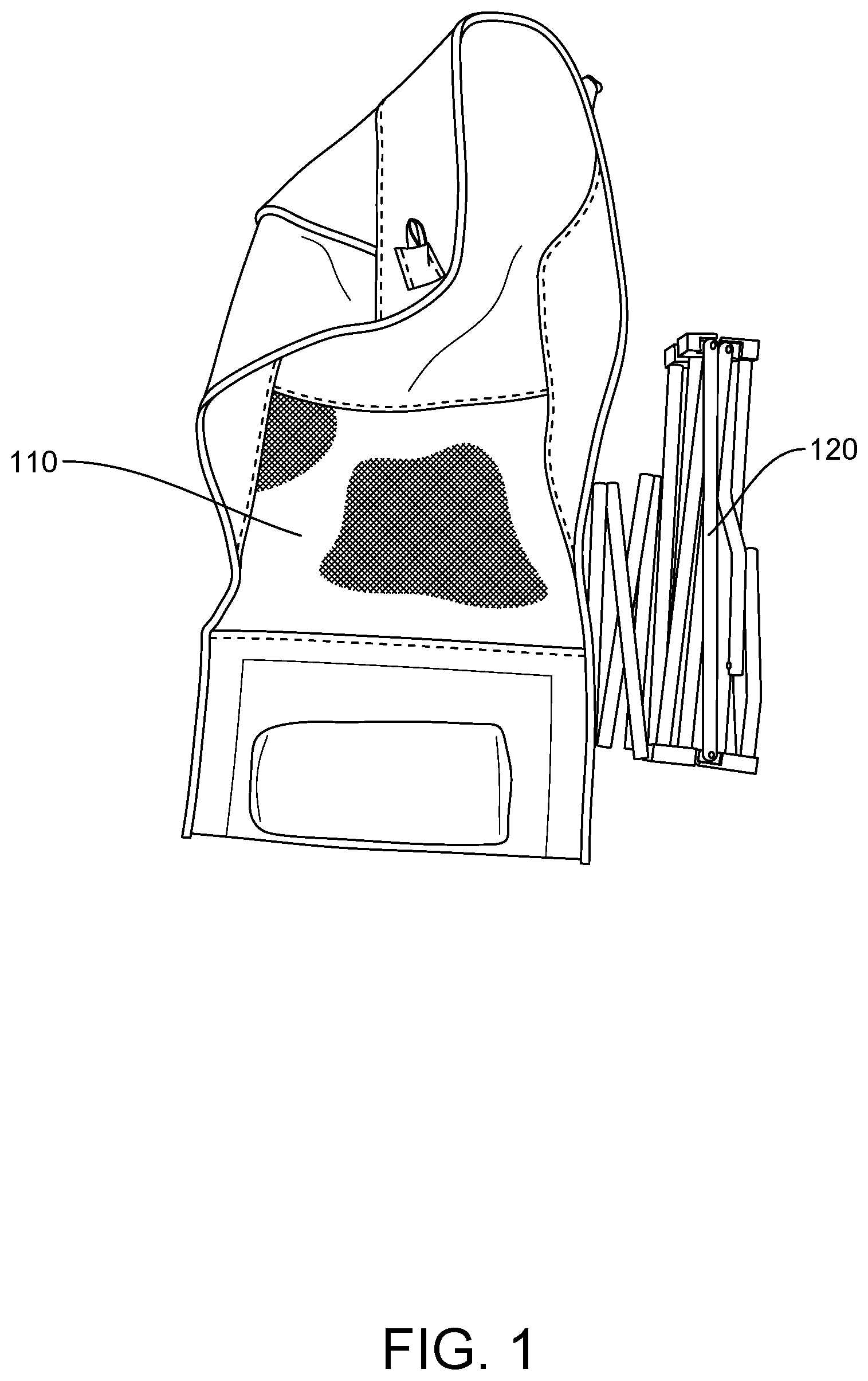 Patent US11793309 Figure 1 – Collapsible support base for furniture with a flexible user support platform