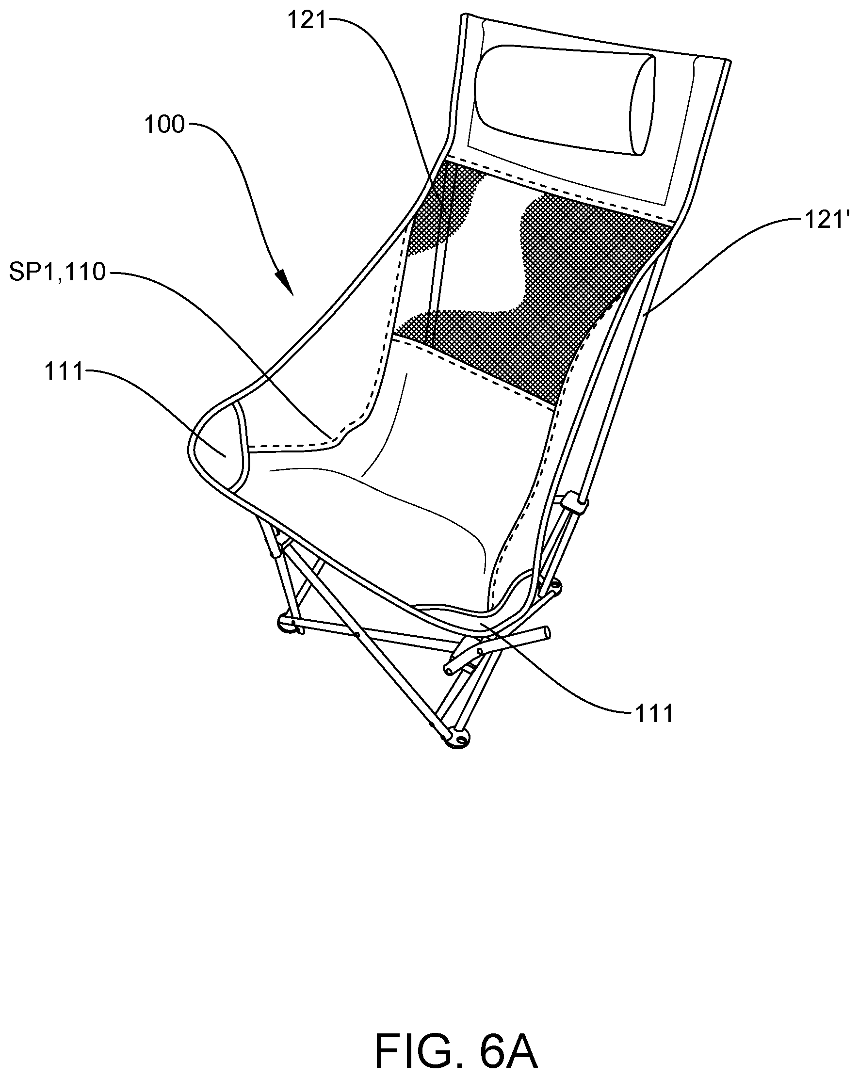 Patent US11793309 Figure 6 – Collapsible support base for furniture with a flexible user support platform