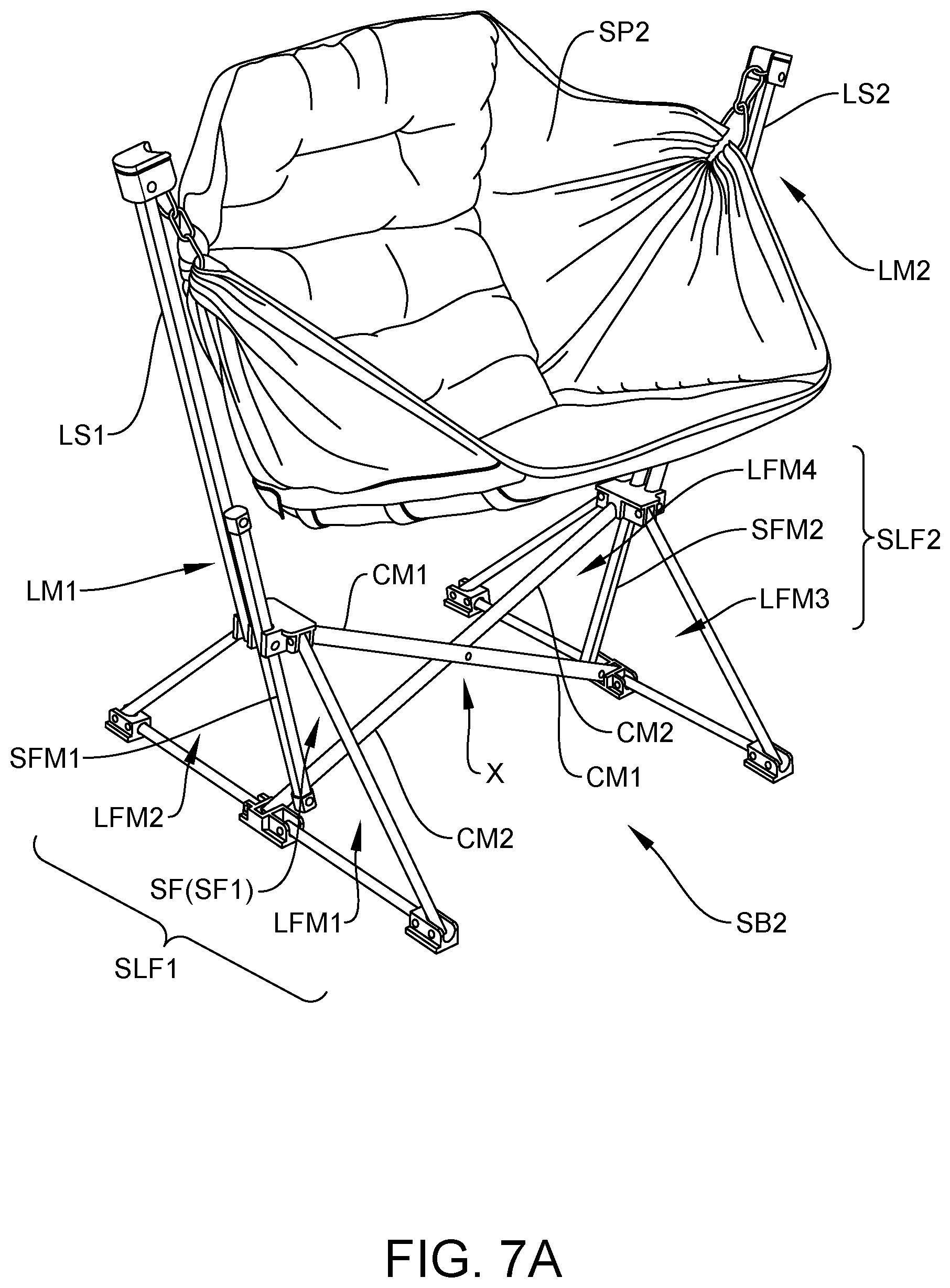 Patent US11793309 Figure 10 – Collapsible support base for furniture with a flexible user support platform