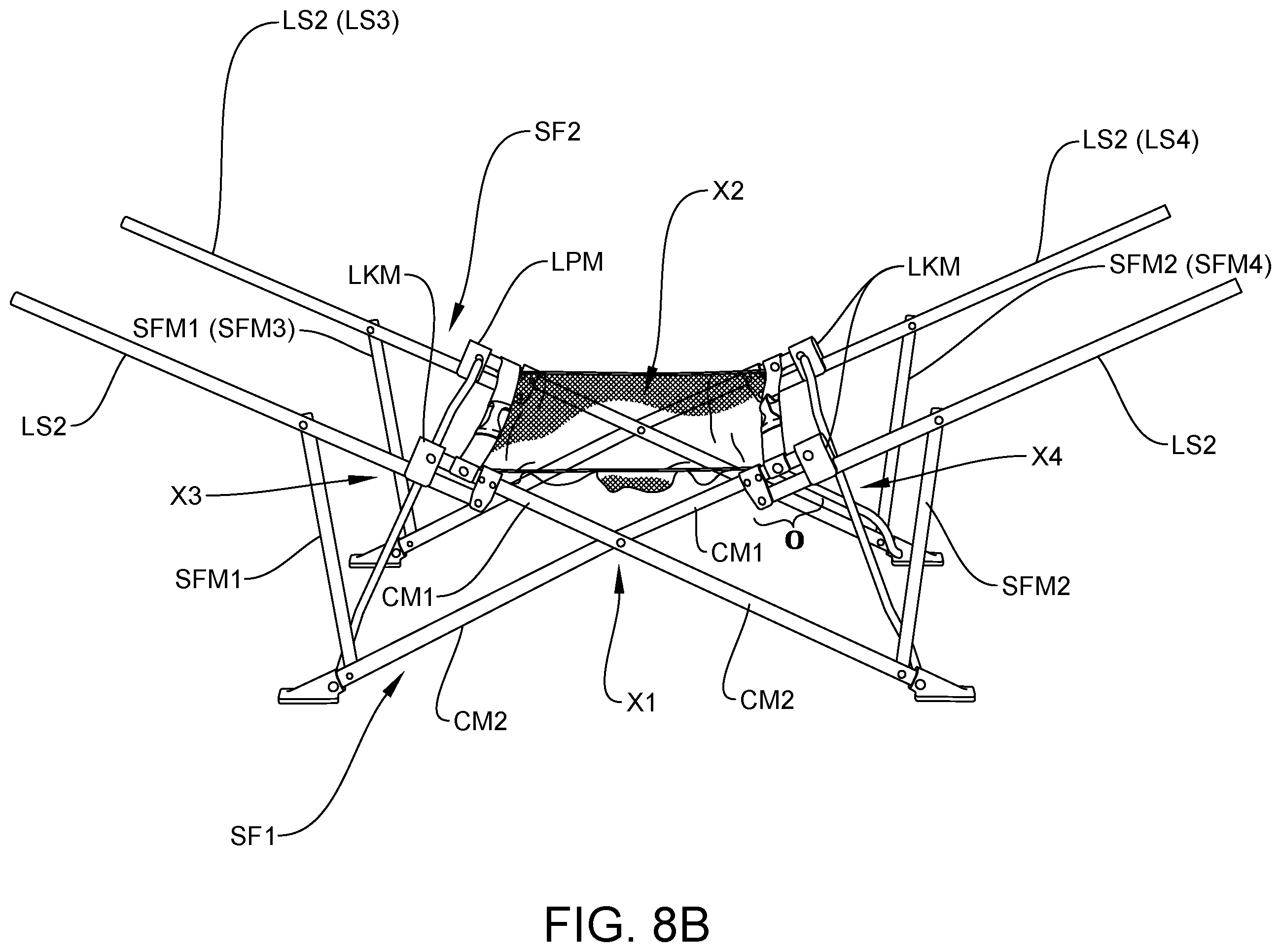 Patent US11793309 Figure 14 – Collapsible support base for furniture with a flexible user support platform