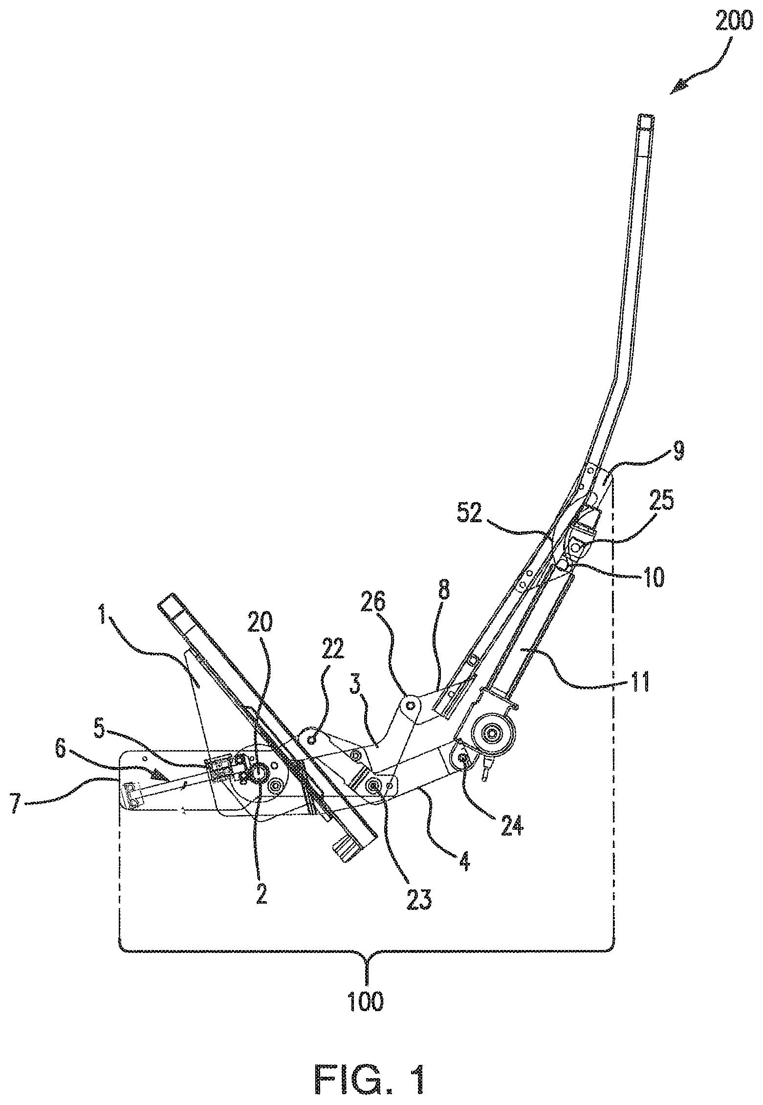 Patent US11793311 Figure 1 – Dual motion sloped floor recline mechanism for a theater seat