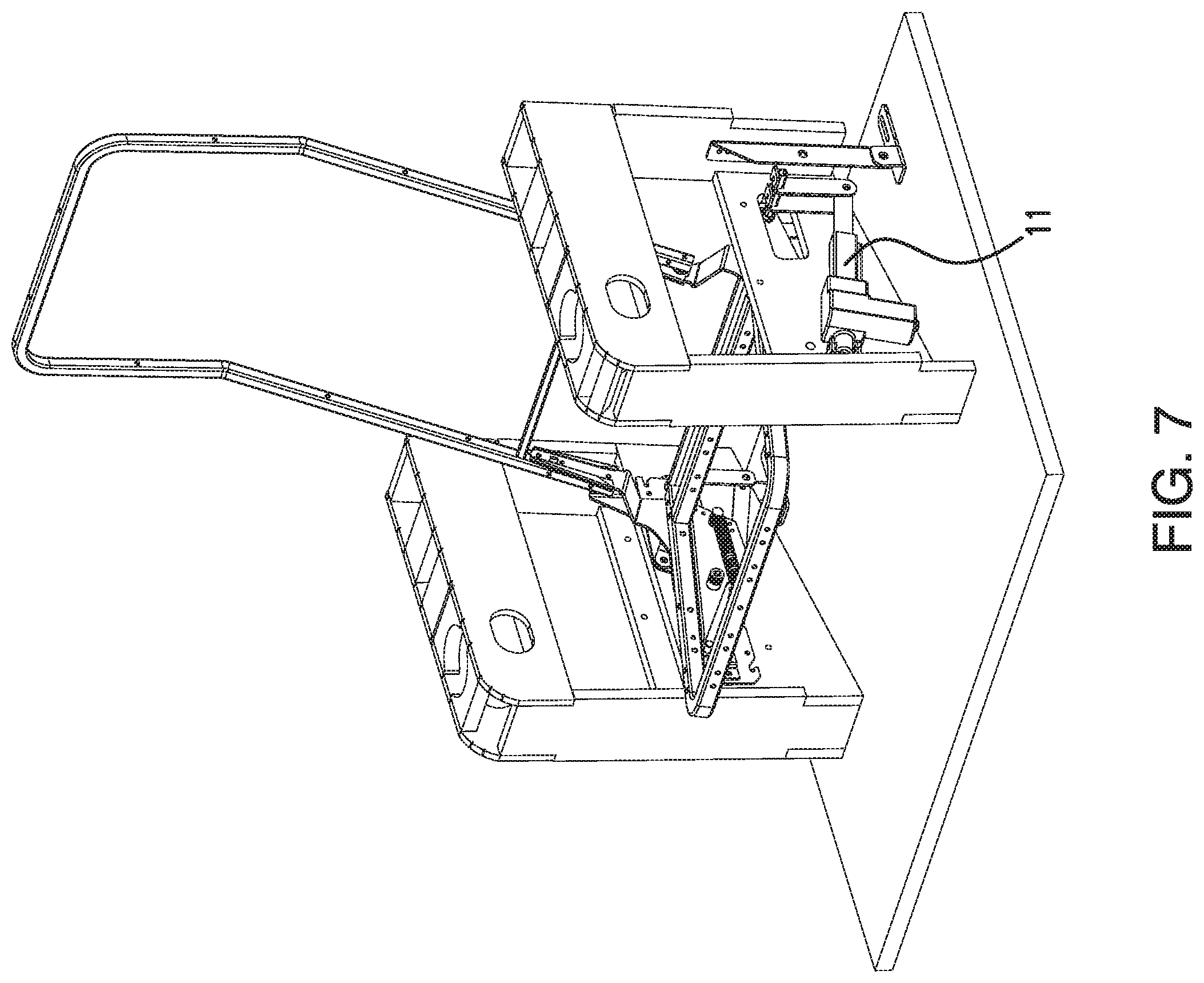 Patent US11793311 Figure 9 – Dual motion sloped floor recline mechanism for a theater seat