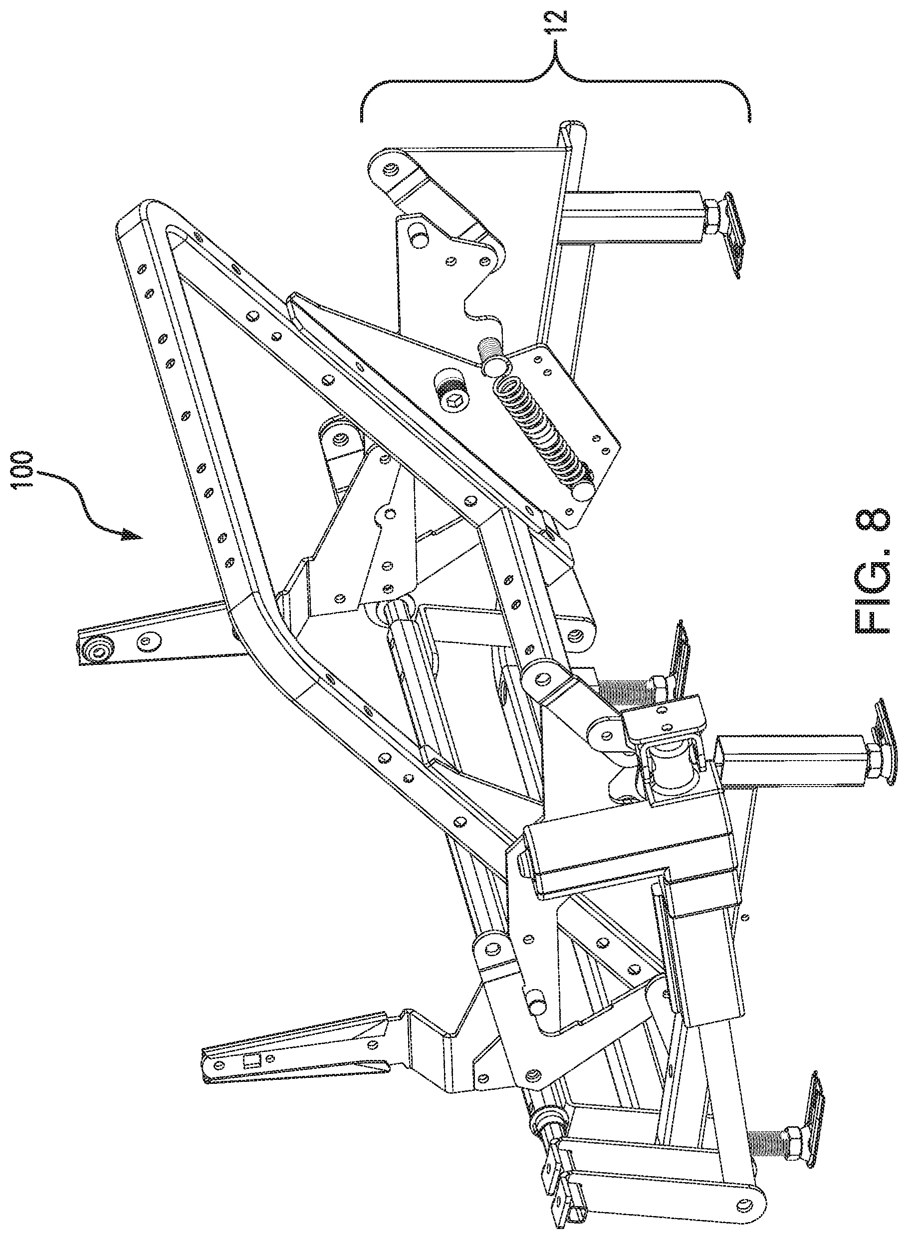 Patent US11793311 Figure 10 – Dual motion sloped floor recline mechanism for a theater seat