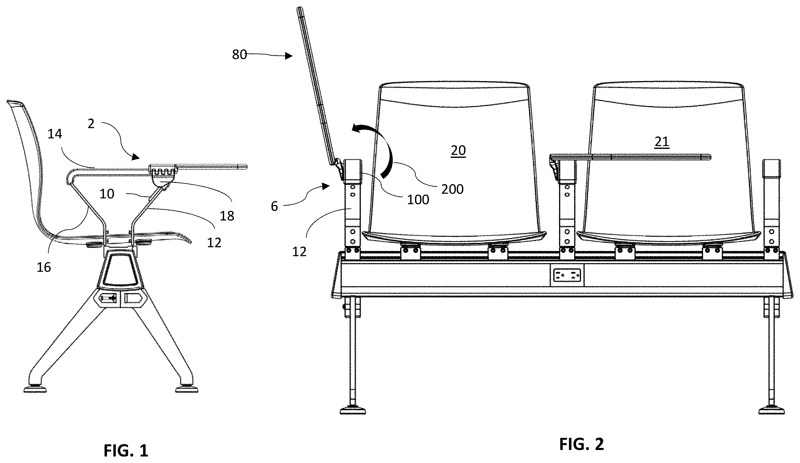 Patent US11793315 Figure 1 – Tablet arm with extruded hinge