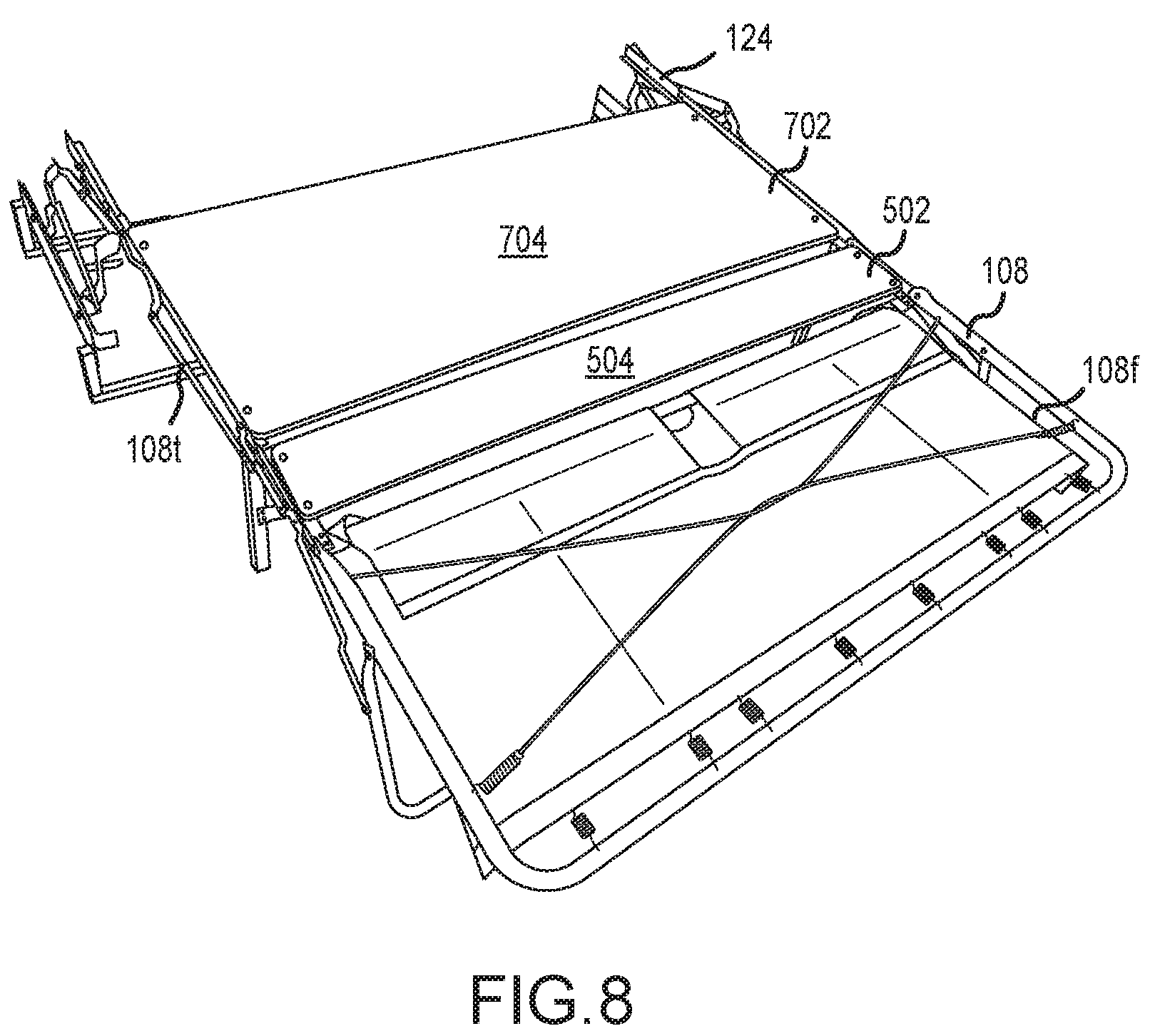 Patent US11793316 Figure 8 – Sleeper sofa with a solid support deck