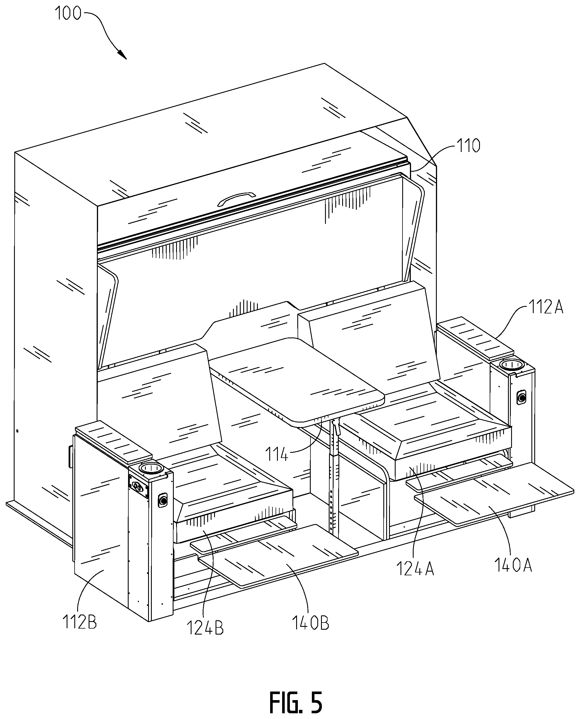 Patent US11793317 Figure 5 – Convertible furniture arrangement for a recreational vehicle