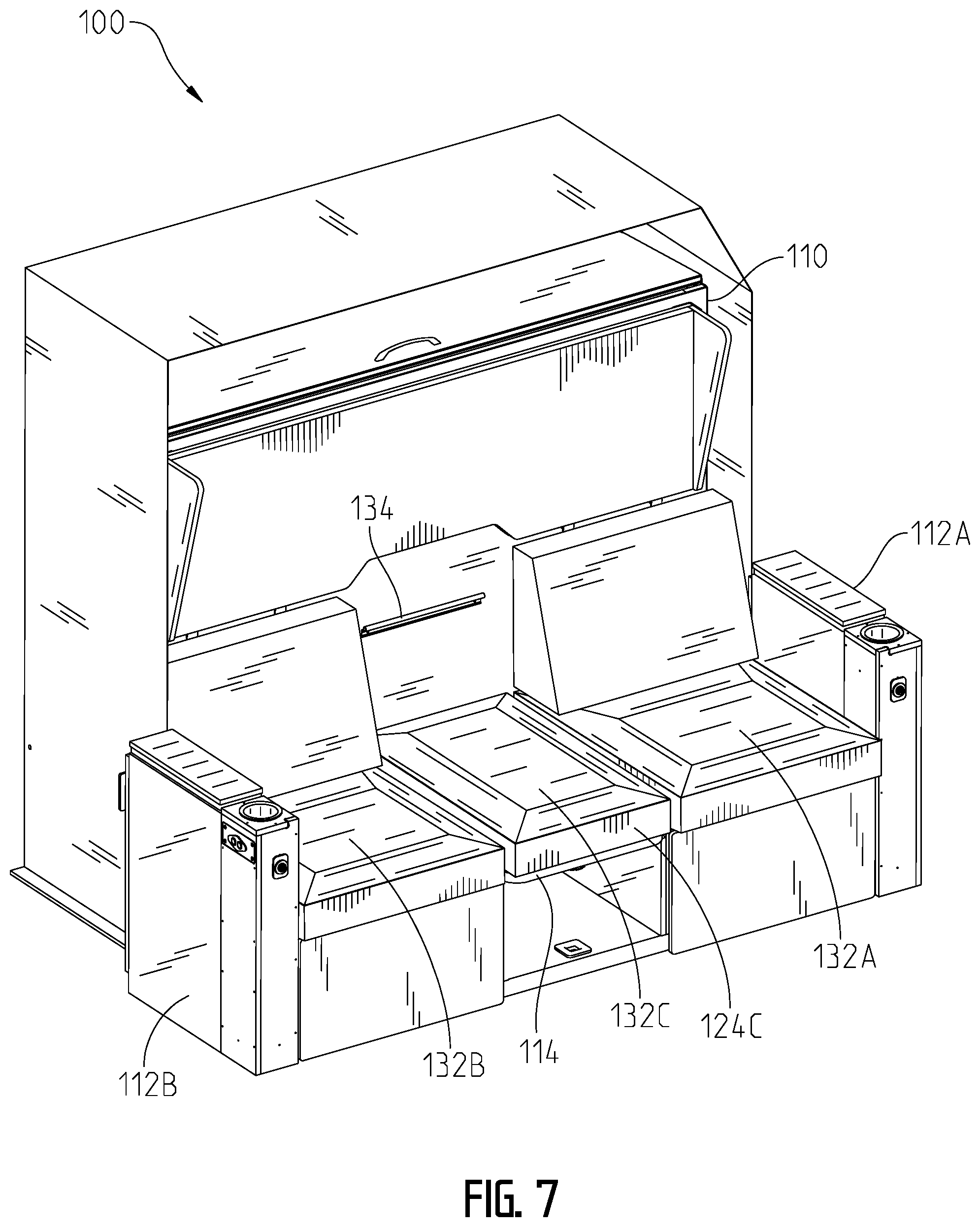 Patent US11793317 Figure 7 – Convertible furniture arrangement for a recreational vehicle