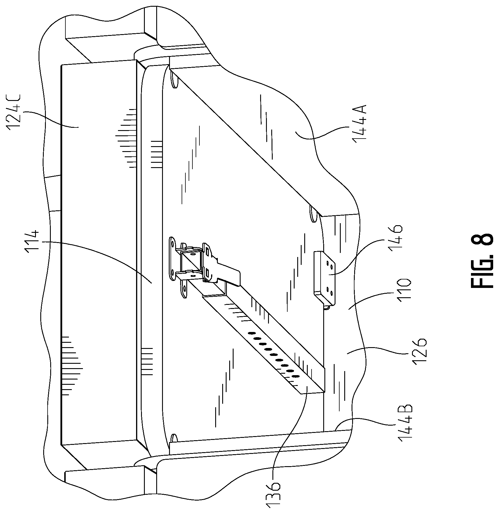 Patent US11793317 Figure 8 – Convertible furniture arrangement for a recreational vehicle