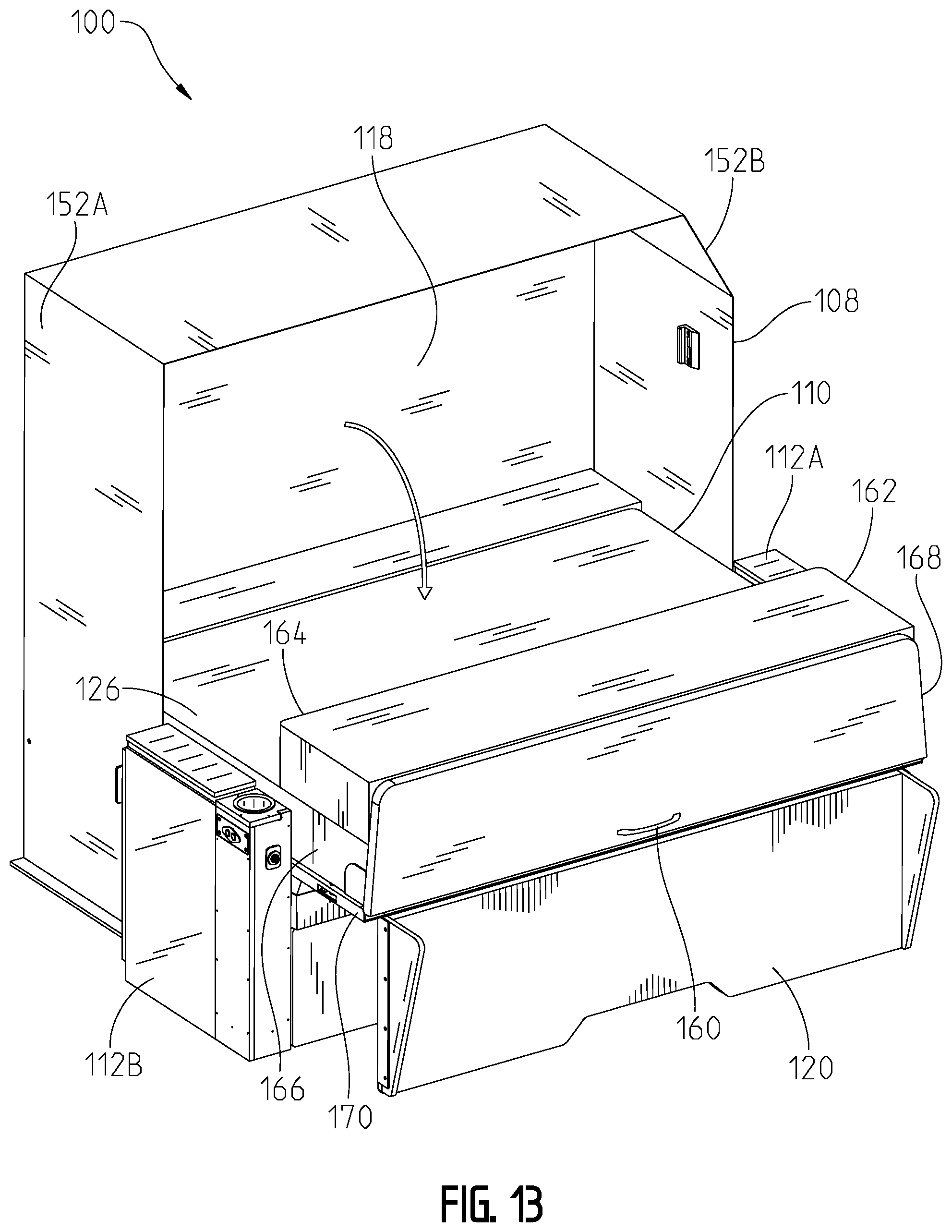 Patent US11793317 Figure 13 – Convertible furniture arrangement for a recreational vehicle