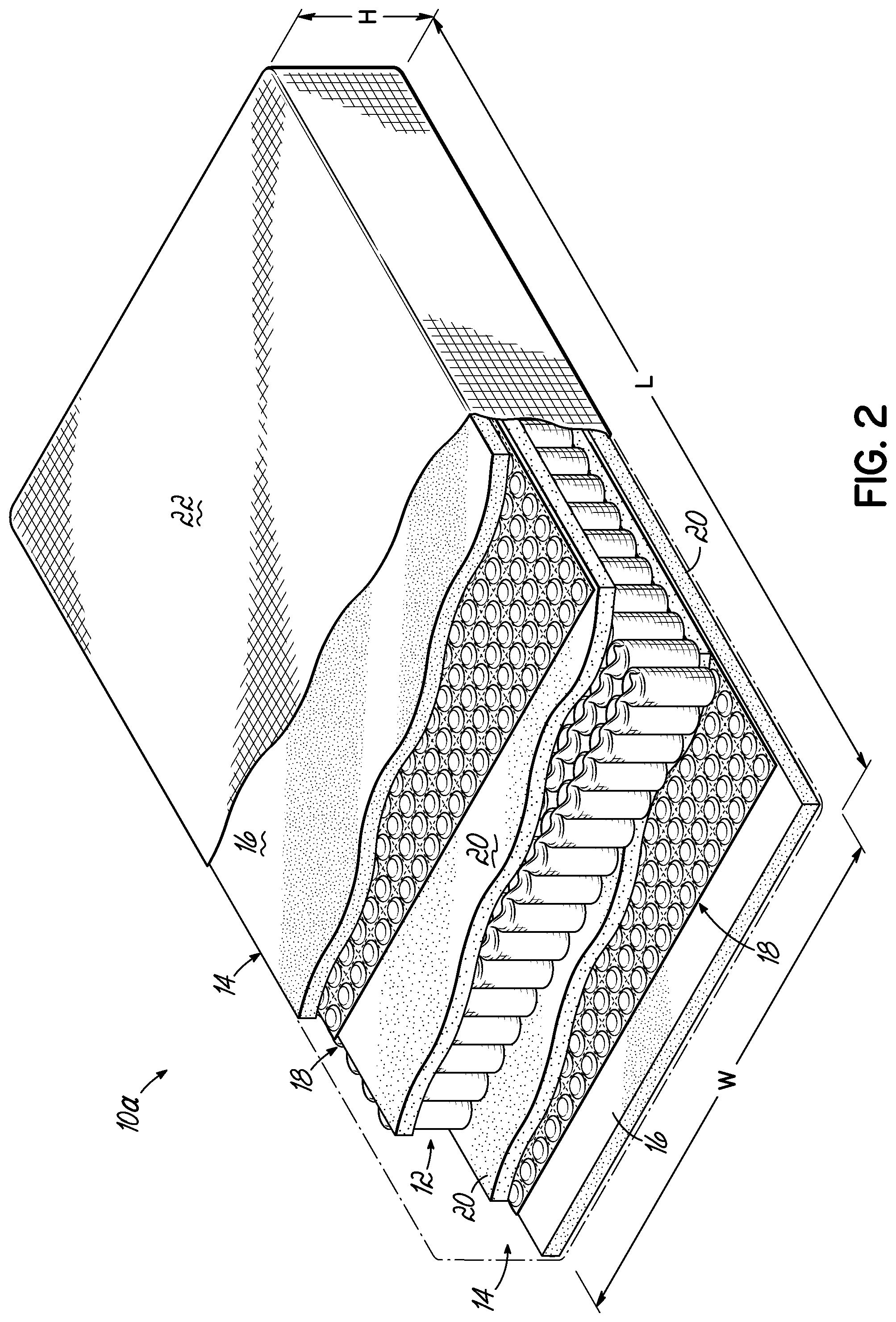 Patent US11793319 Figure 2 – Bedding or seating product having topper with at least one thermally enhanced foam component