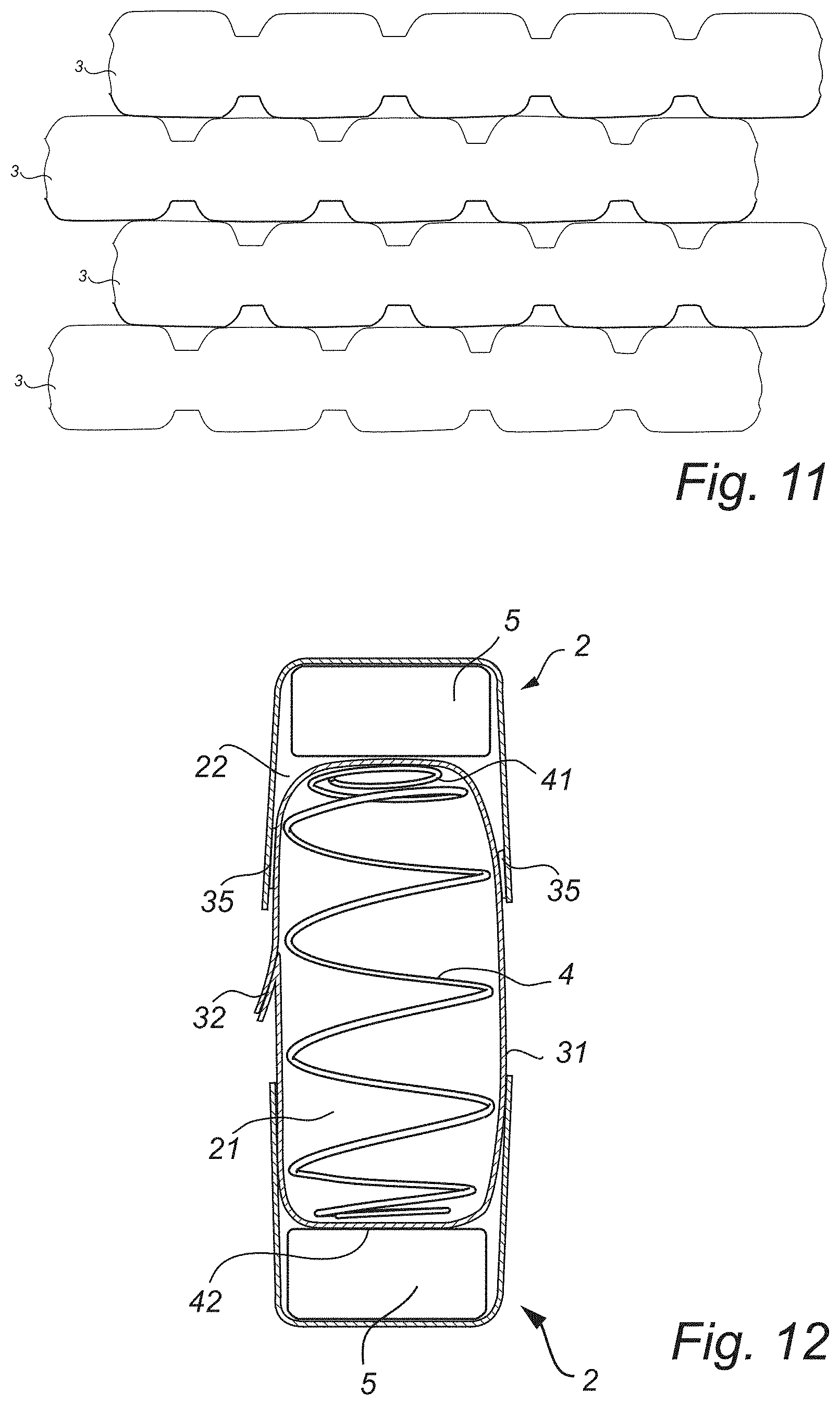 Patent US11793320 Figure 8 – Low density pocket spring mattress with integrated cushioning pads