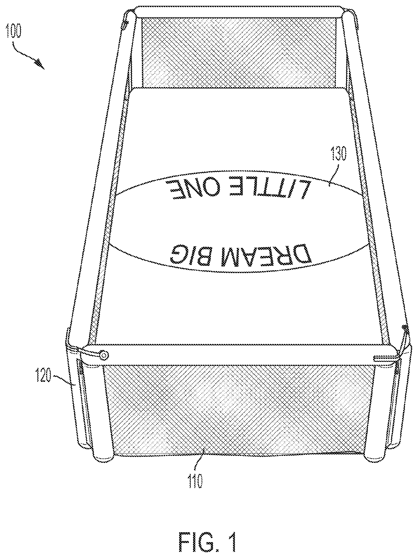 Patent US11793327 Figure 1 – Co-sleeper bassinet with collapsible wall panels