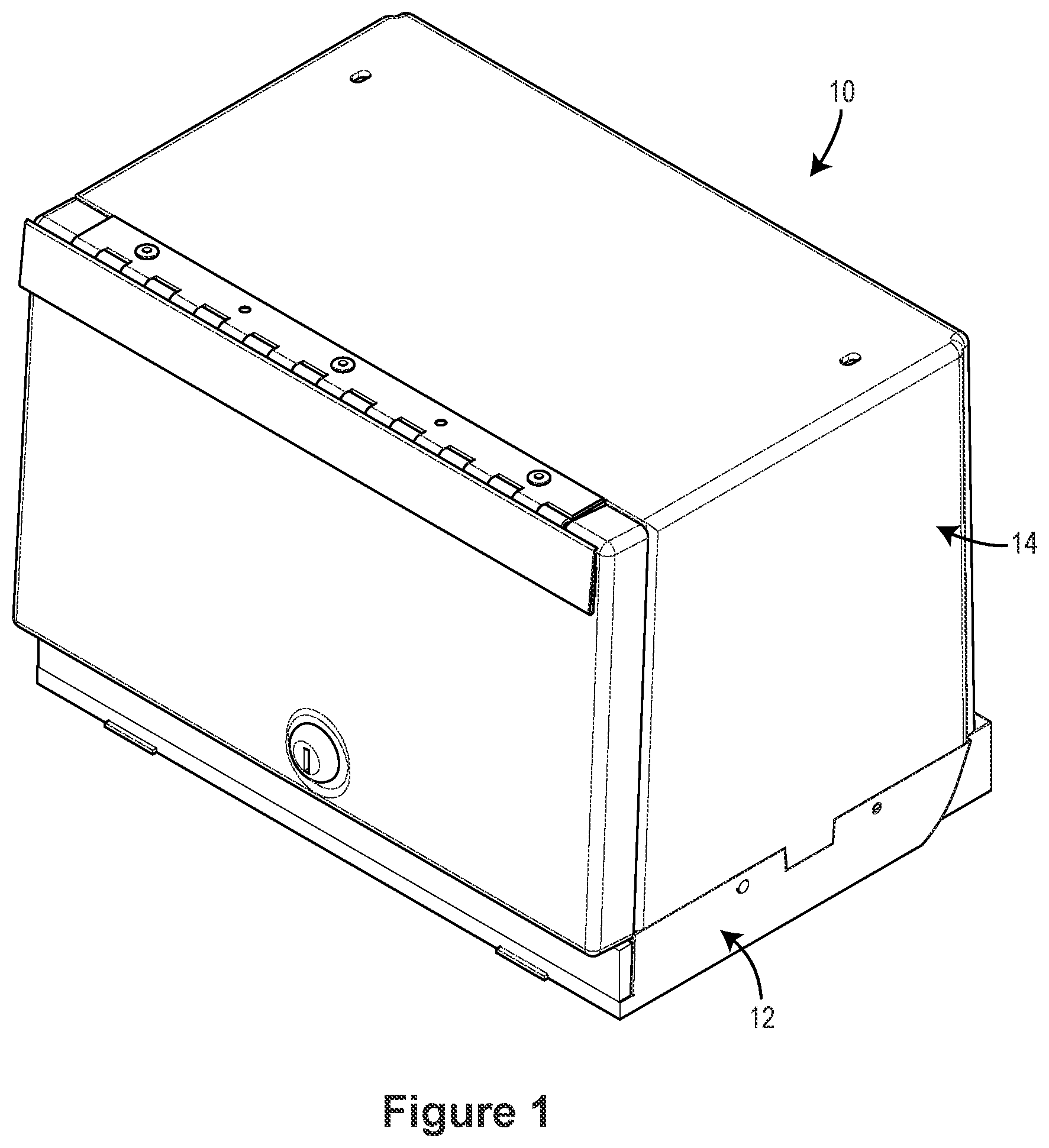 Patent US11793329 Figure 1 – Locking case system and method for cosmetic products