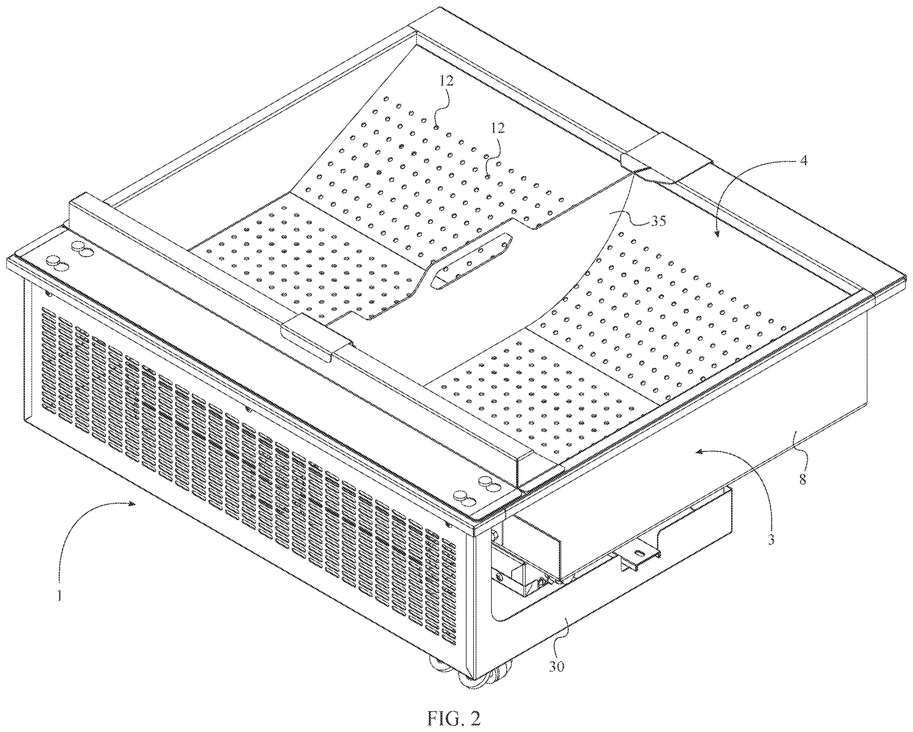 Patent US11793354 Figure 2 – Hot food holding station with multi-functional ramp