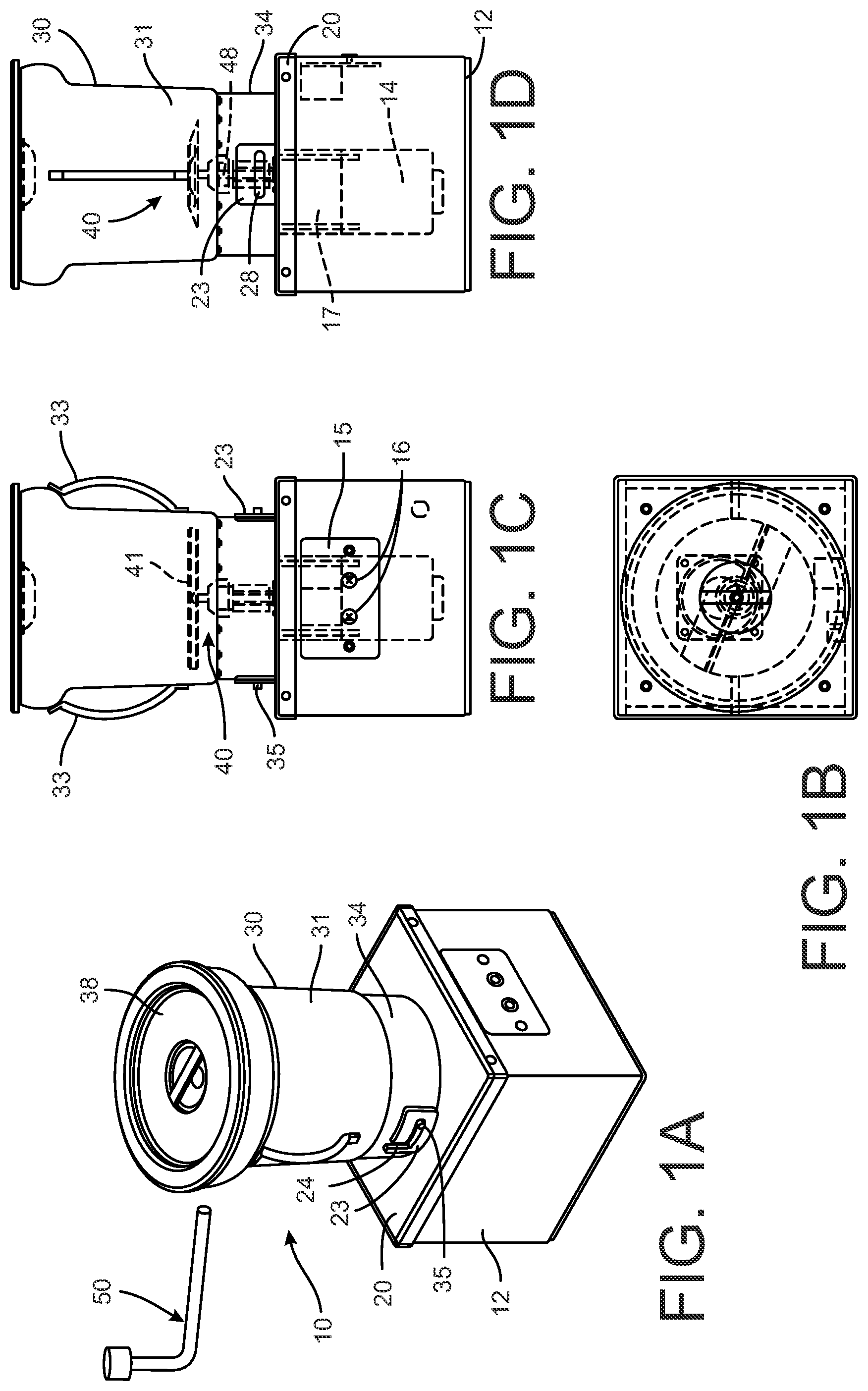 Patent US11793357 Figure 1 – Combined stirring, mixing and blending apparatus for commercial kitchens