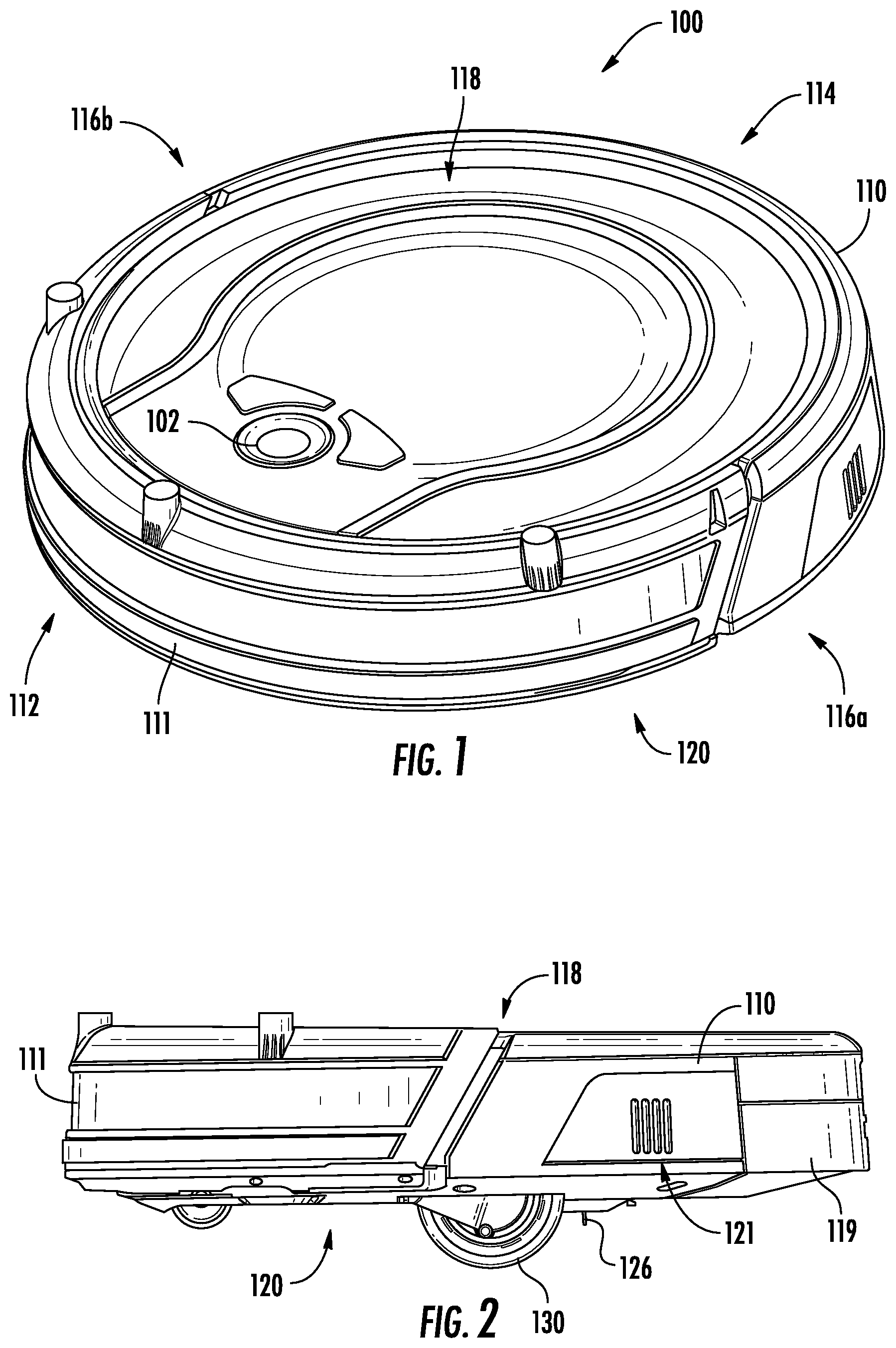 Patent US11793373 Figure 1 – Robotic cleaner with air jet assembly