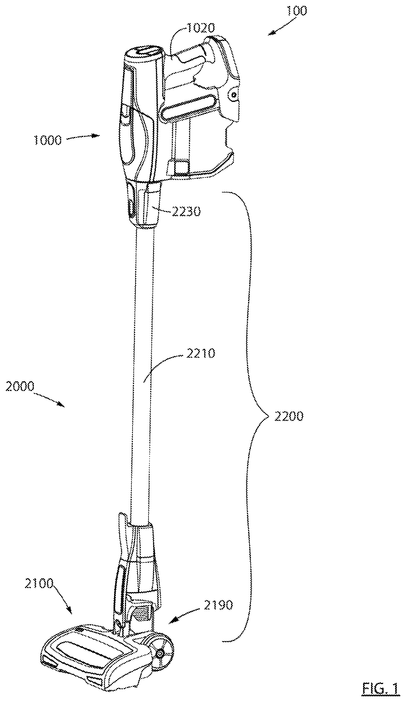 Patent US11793374 Figure 1 – Surface cleaning apparatus with a variable inlet flow area
