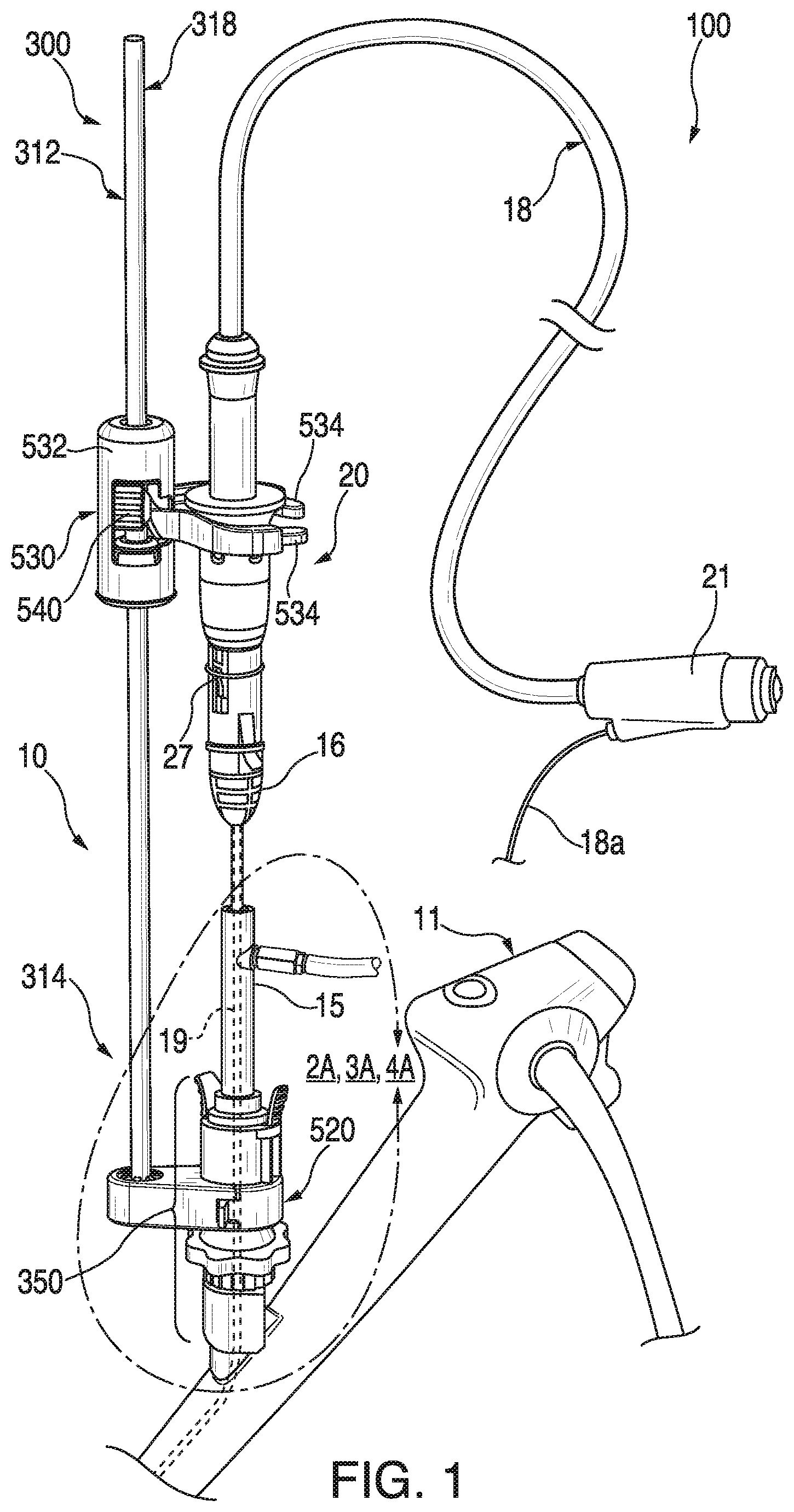 Patent US11793395 Figure 1 – Surgical system having a guide catheter including a fluid passageway