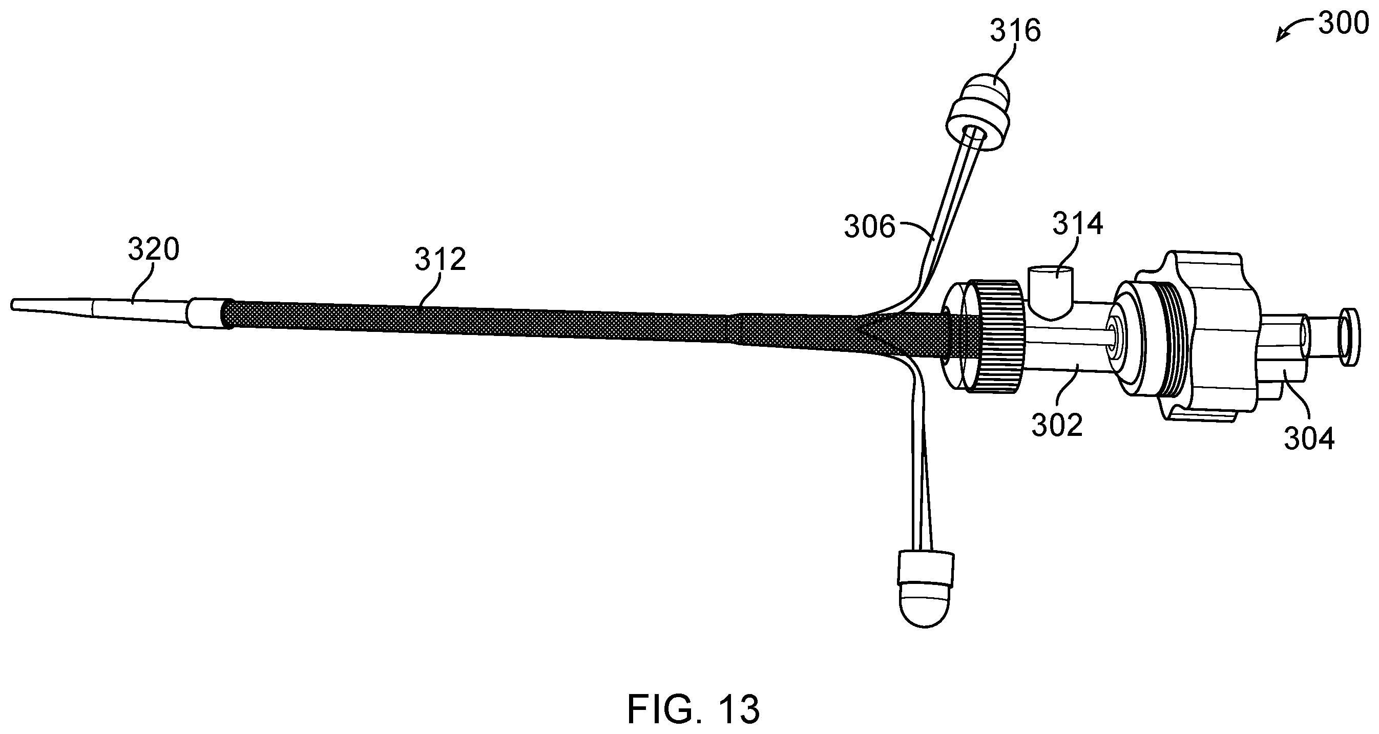 Patent US11793531 Figure 13 – Axial lengthening thrombus capture system, tensioning system and expandable funnel catheter