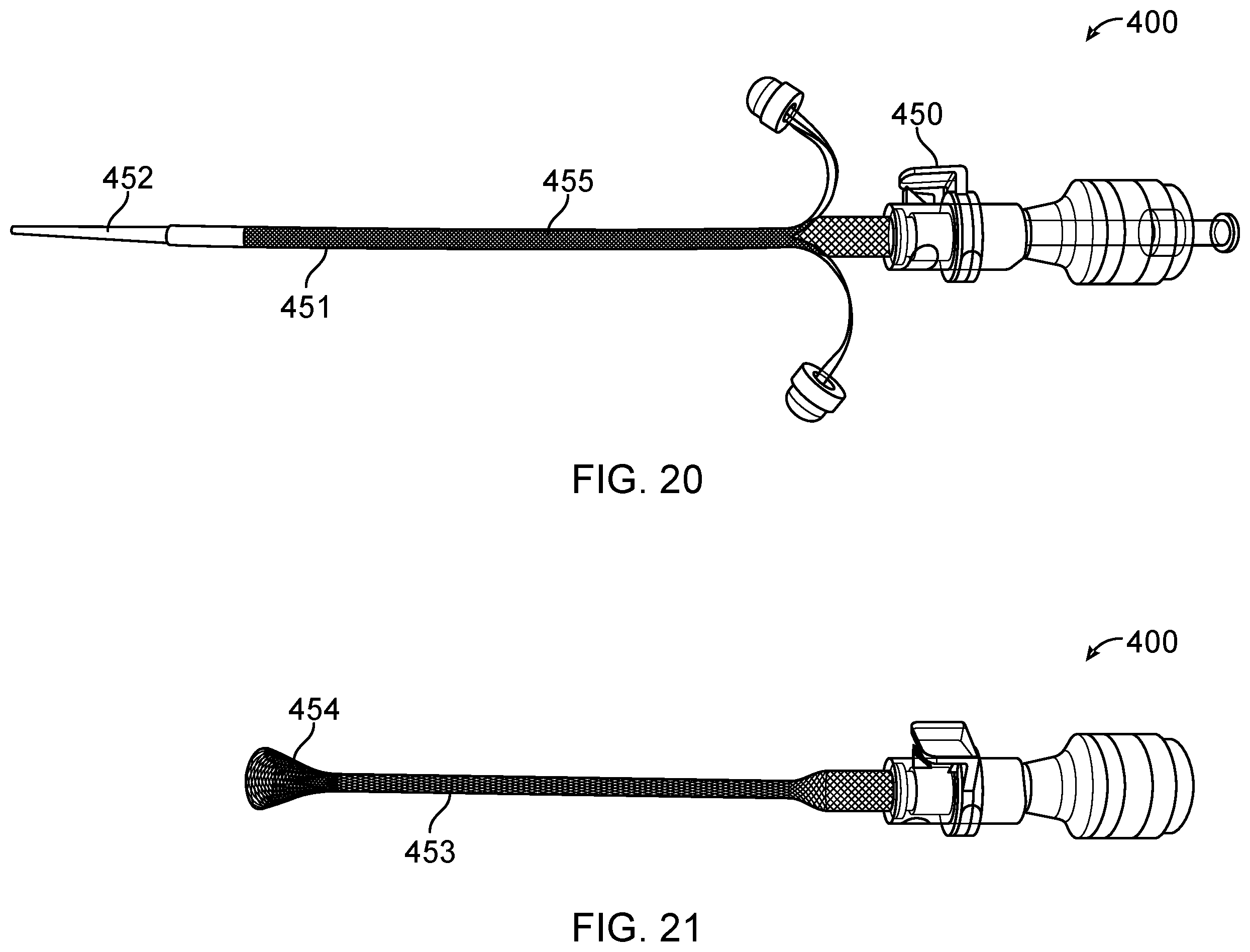 Patent US11793531 Figure 20 – Axial lengthening thrombus capture system, tensioning system and expandable funnel catheter
