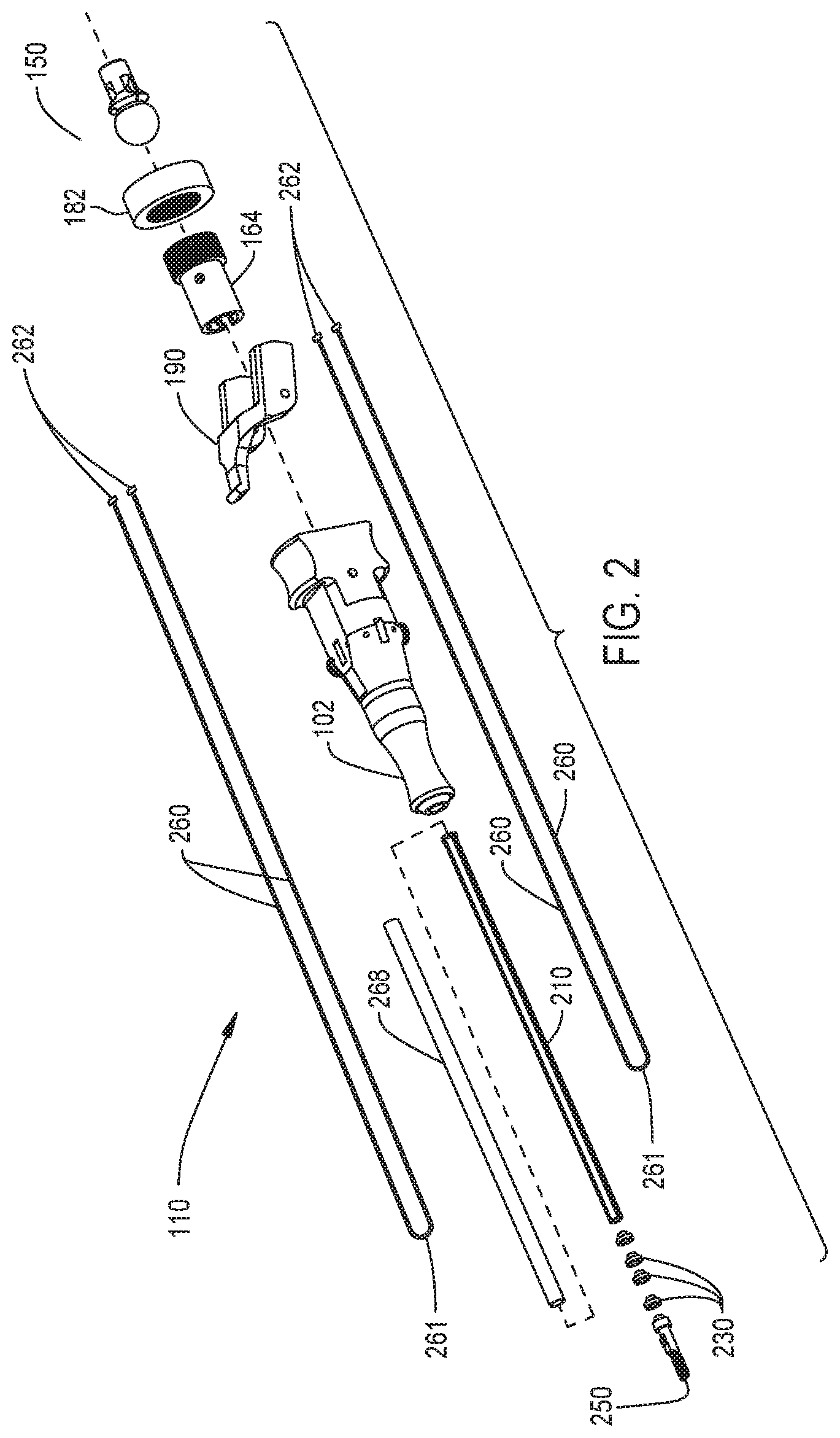 Patent US11793536 Figure 2 – Surgical tool having cables for selectively steering and locking a shaft in a bend