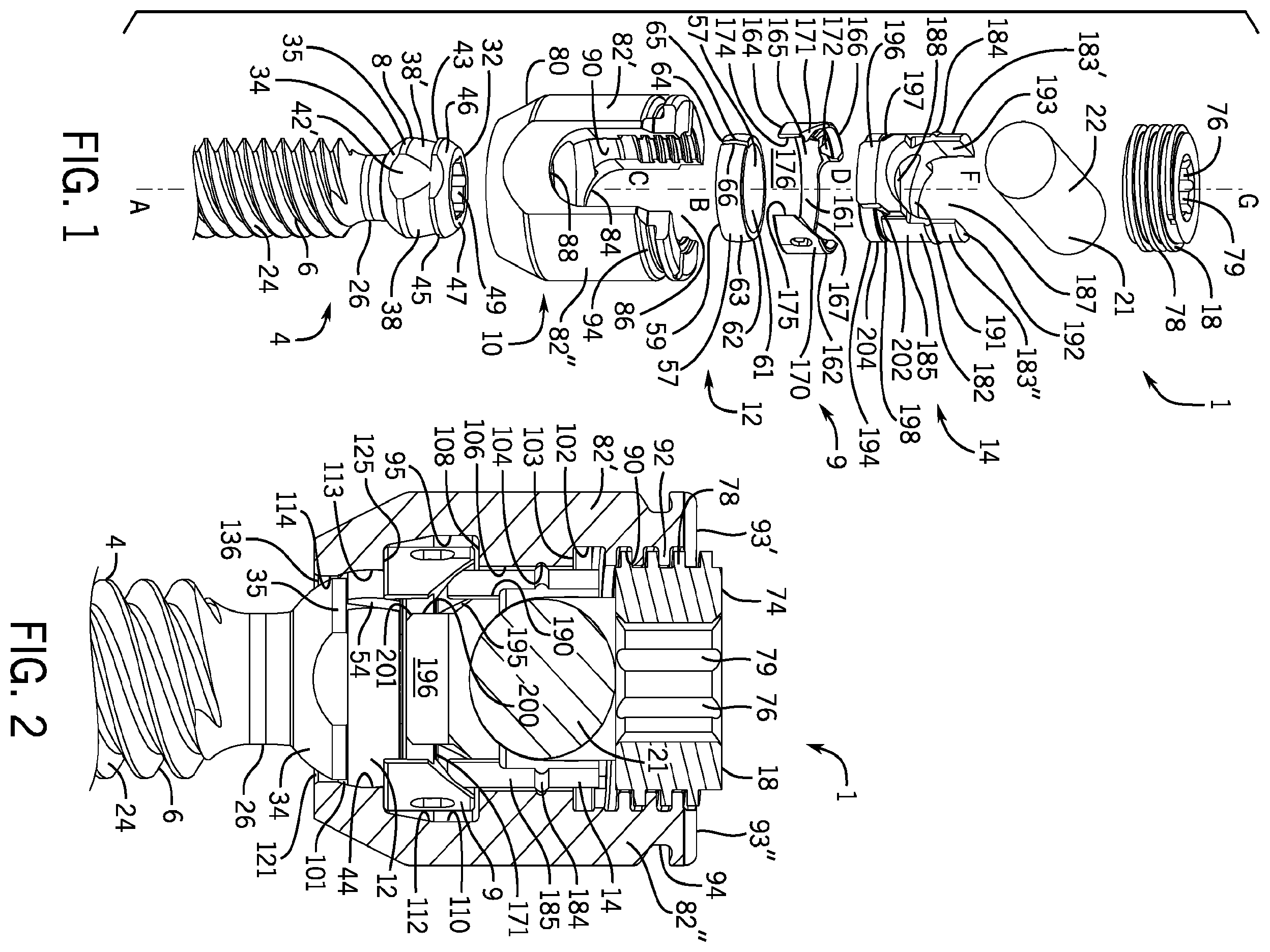 Patent US11793553 Figure 1 – Pivotal bone anchor assembly having first and second split rings and an insert with post-placement tool deployment