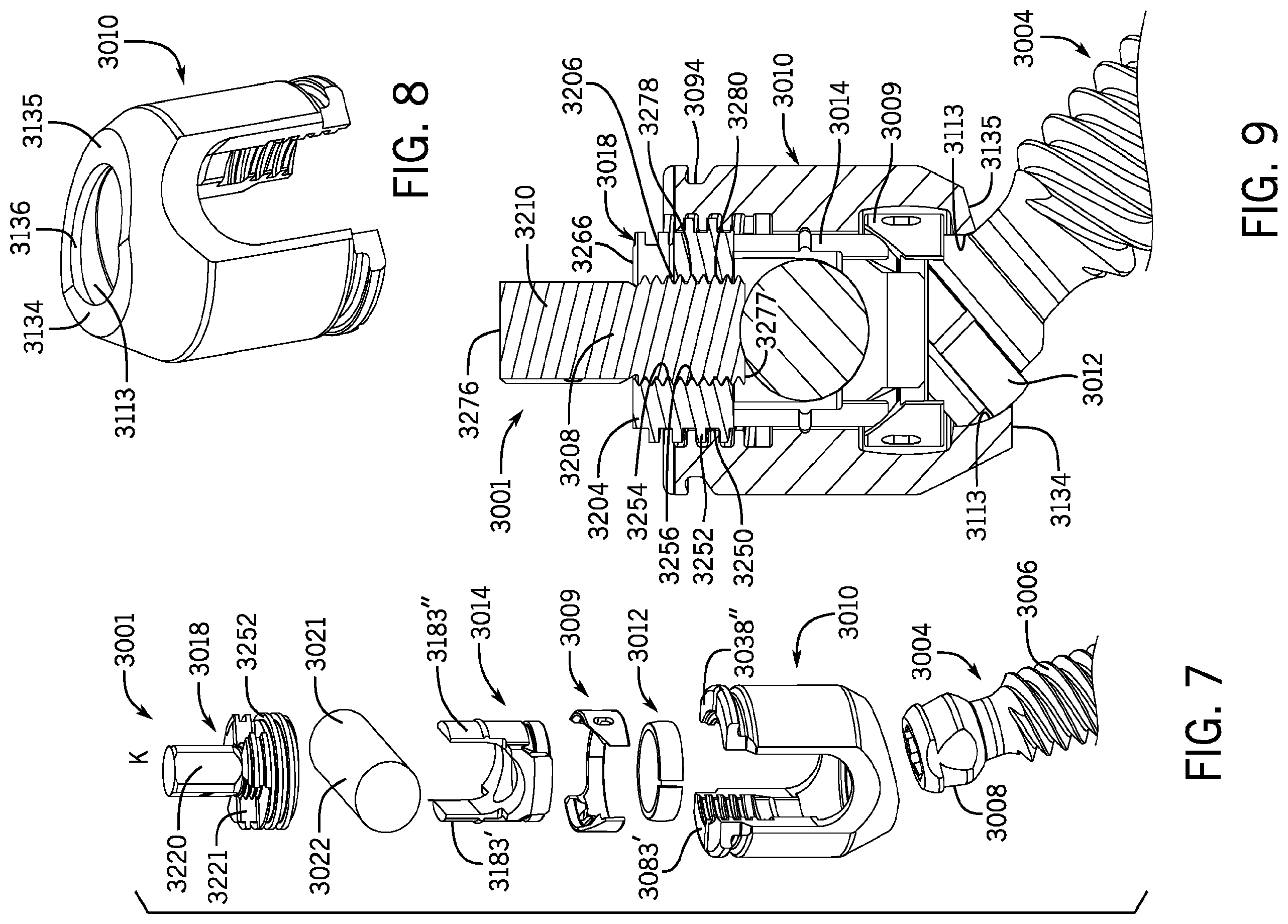 Patent US11793553 Figure 4 – Pivotal bone anchor assembly having first and second split rings and an insert with post-placement tool deployment
