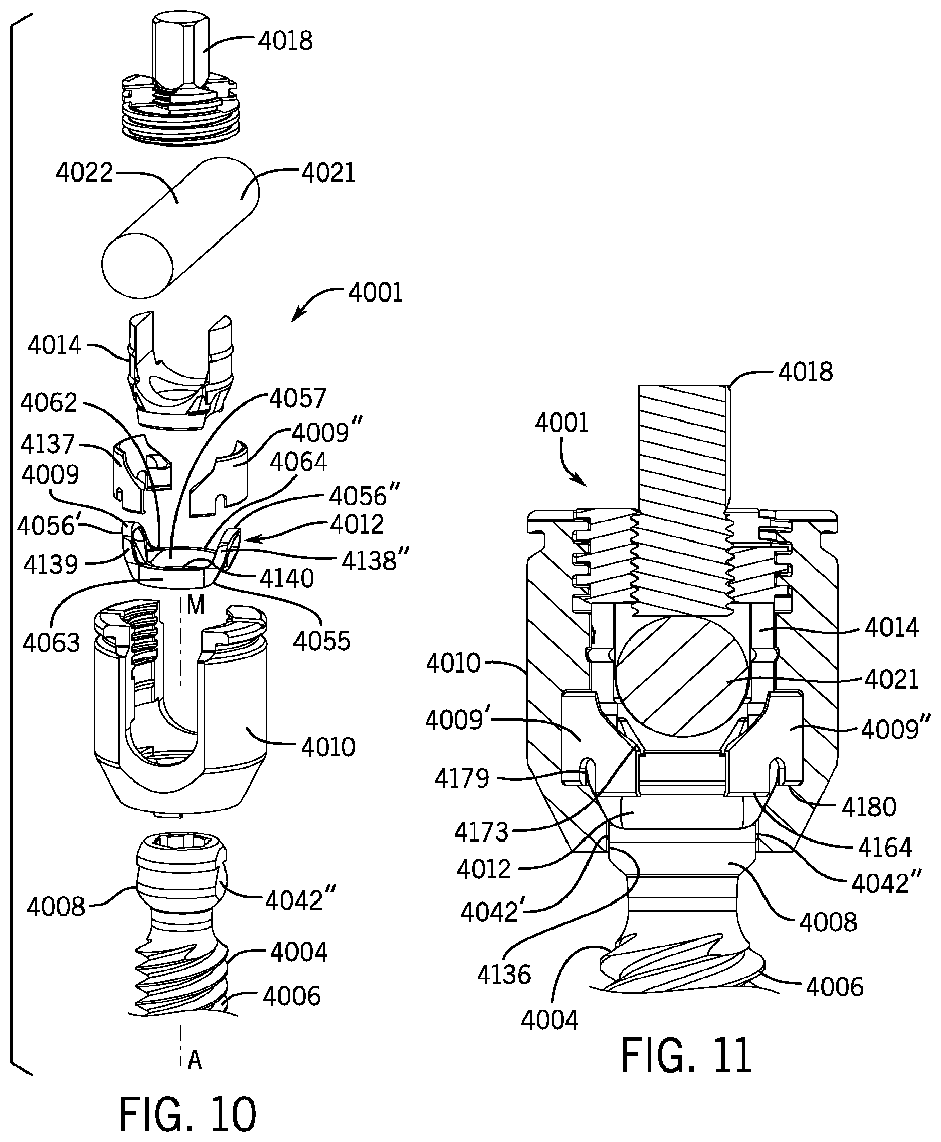 Patent US11793553 Figure 5 – Pivotal bone anchor assembly having first and second split rings and an insert with post-placement tool deployment