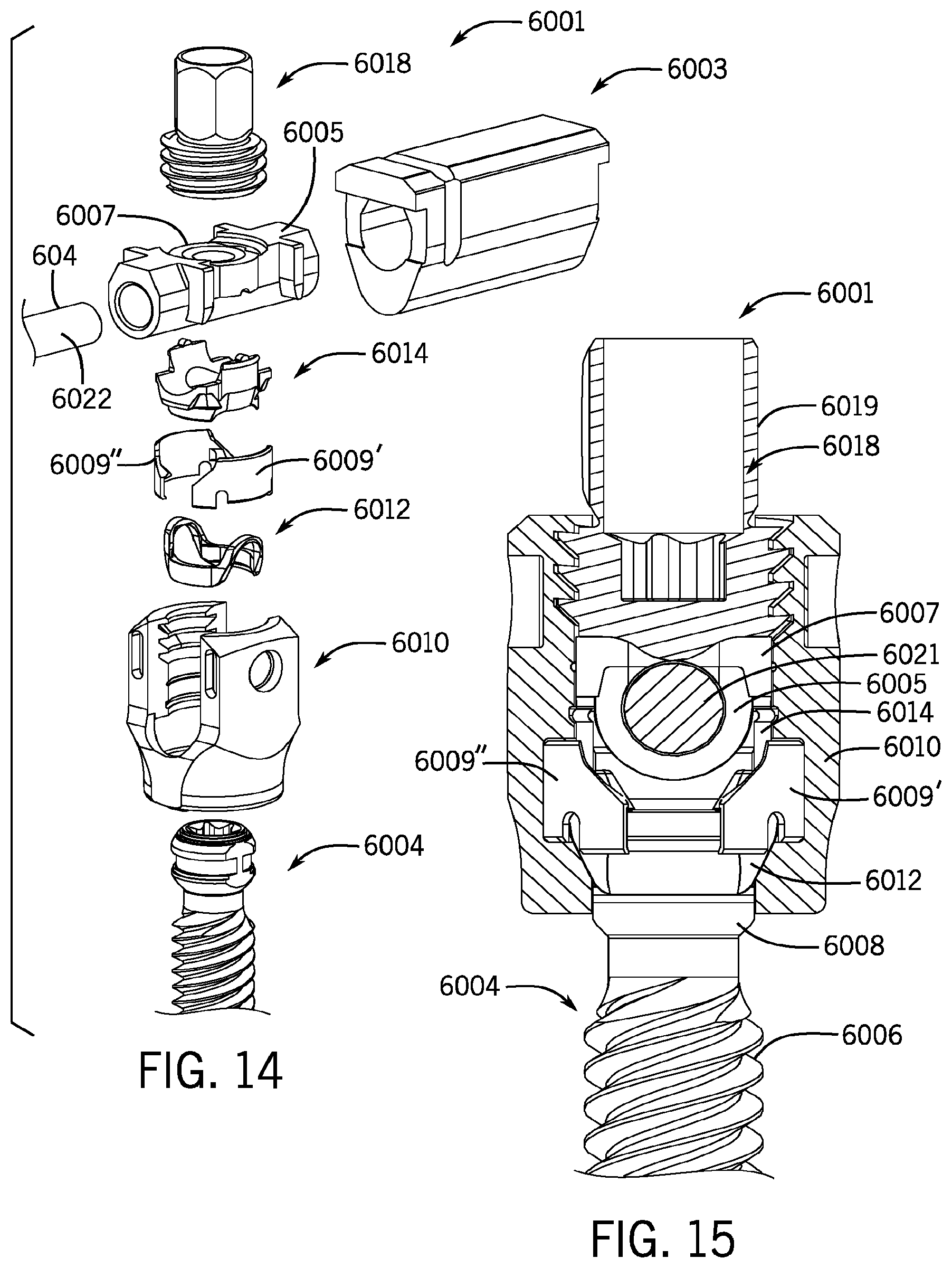 Patent US11793553 Figure 7 – Pivotal bone anchor assembly having first and second split rings and an insert with post-placement tool deployment