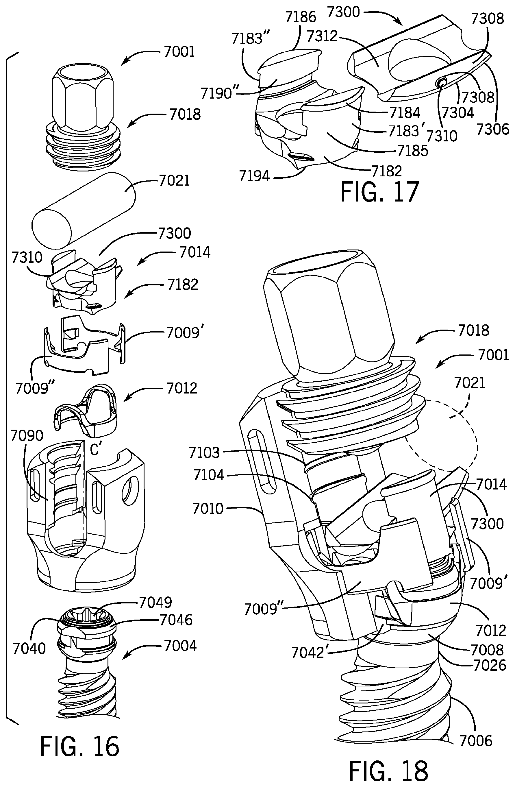 Patent US11793553 Figure 8 – Pivotal bone anchor assembly having first and second split rings and an insert with post-placement tool deployment