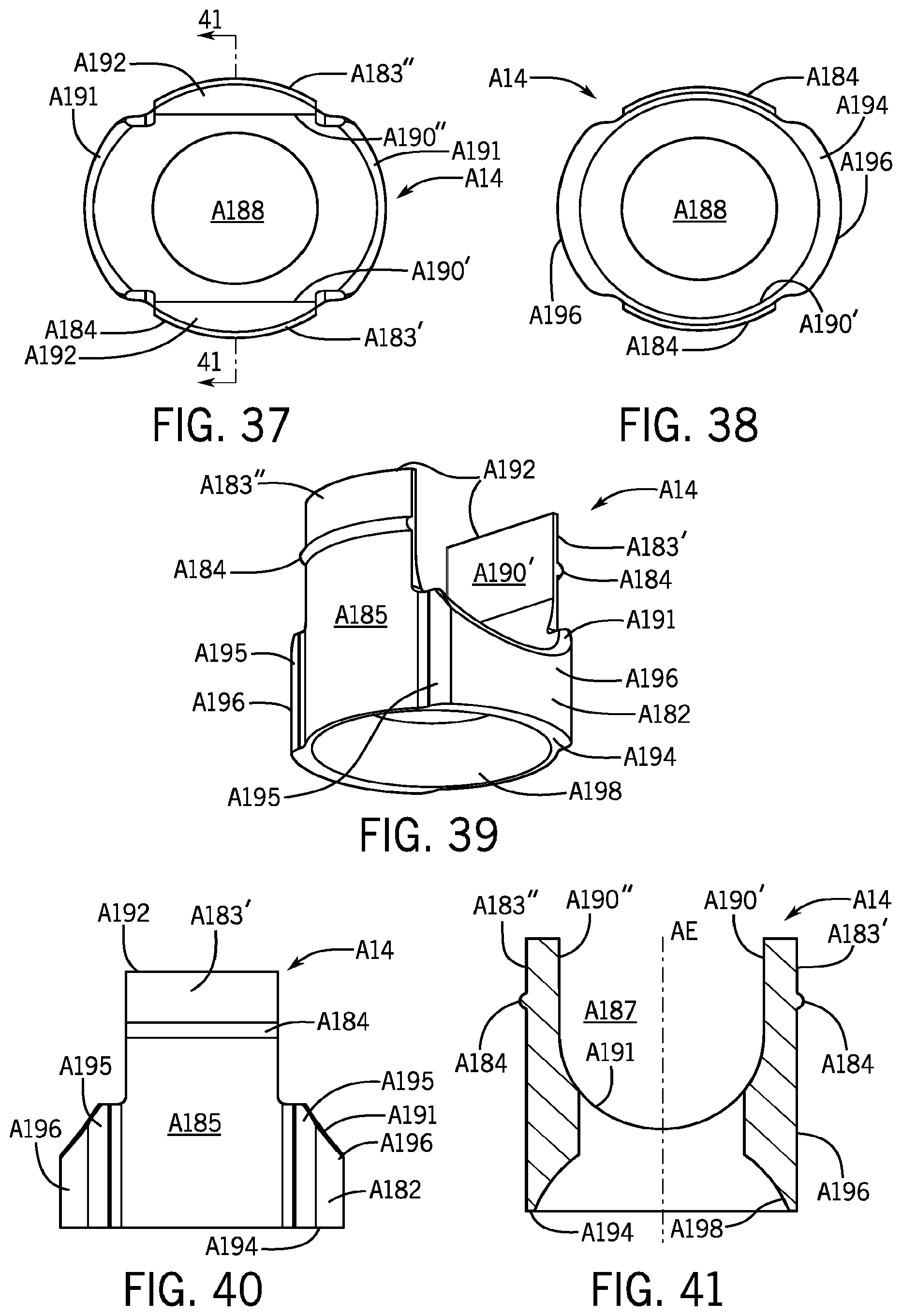 Patent US11793553 Figure 14 – Pivotal bone anchor assembly having first and second split rings and an insert with post-placement tool deployment