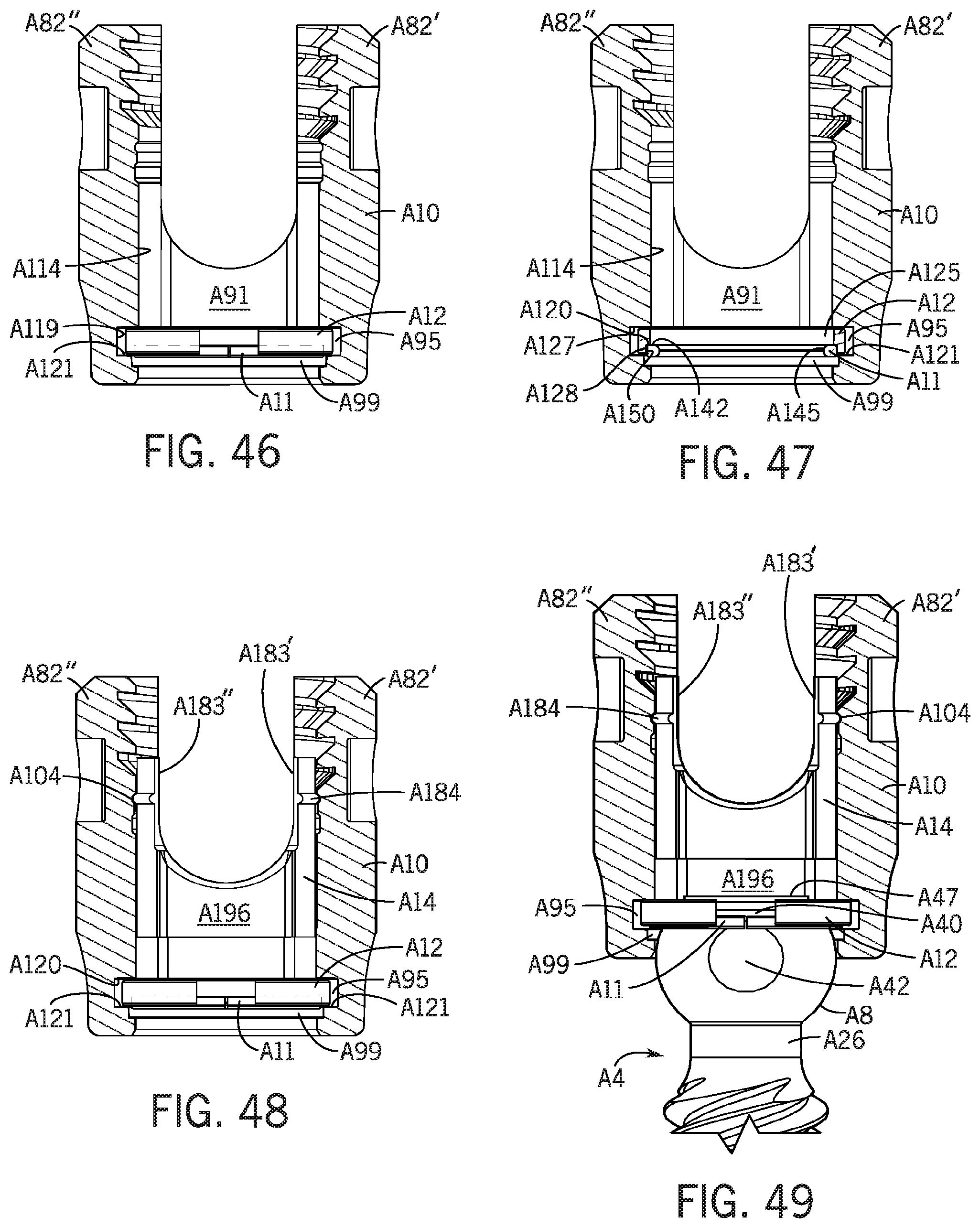Patent US11793553 Figure 16 – Pivotal bone anchor assembly having first and second split rings and an insert with post-placement tool deployment