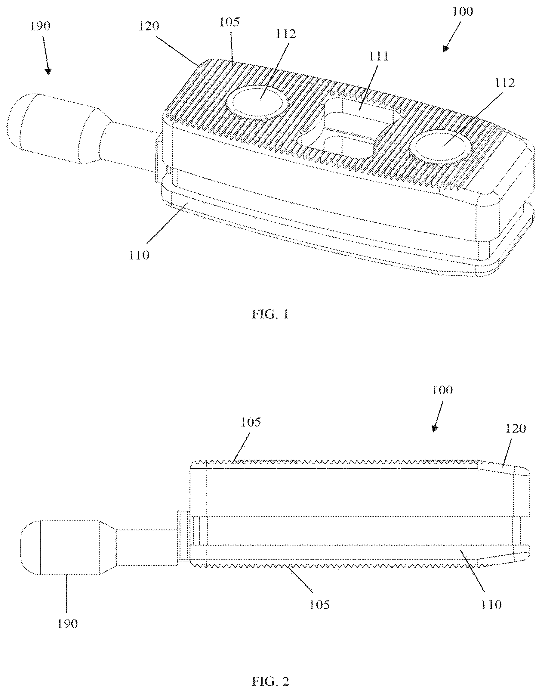 Patent US11793653 Figure 1 – Multiple spindle adjustable interbody fusion devices and methods of use