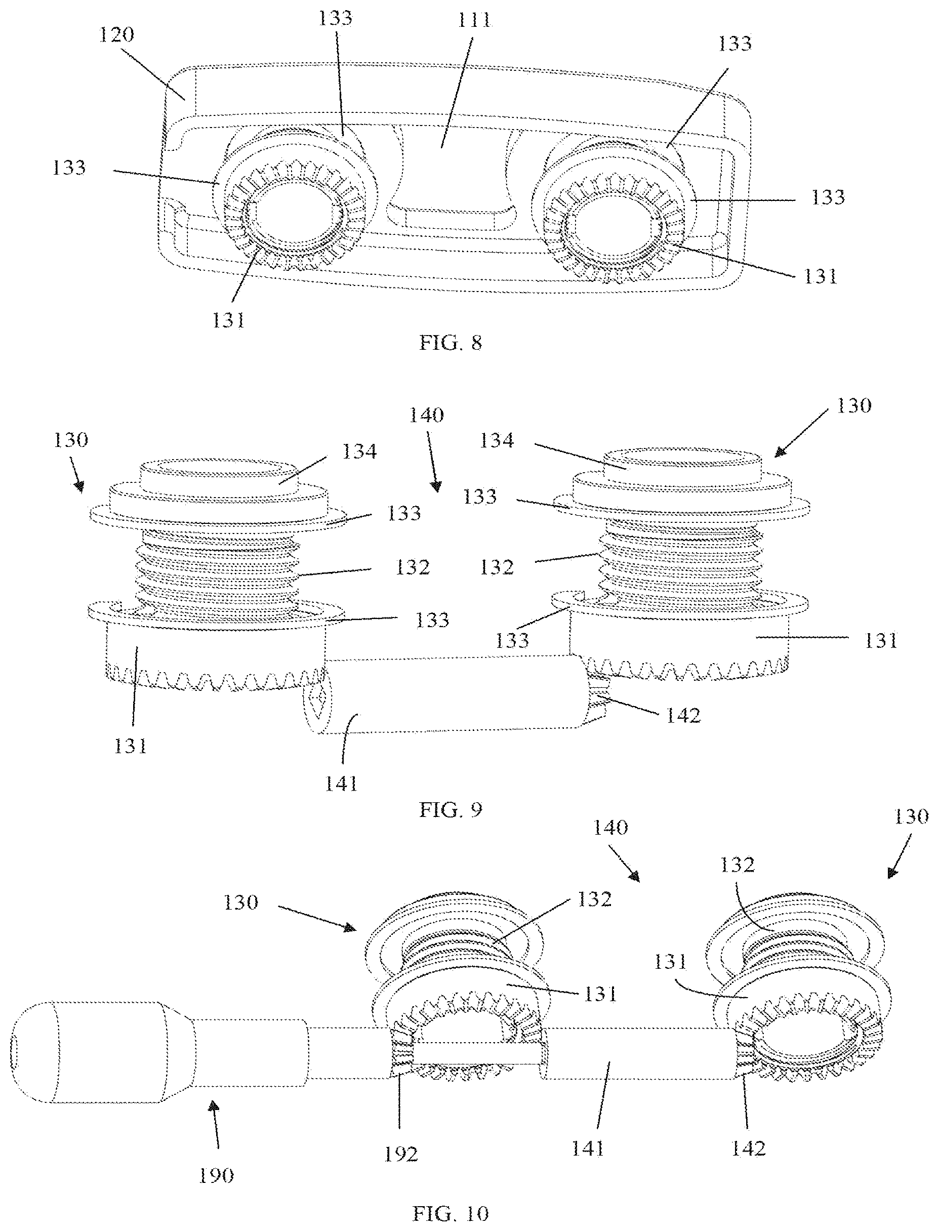 Patent US11793653 Figure 4 – Multiple spindle adjustable interbody fusion devices and methods of use