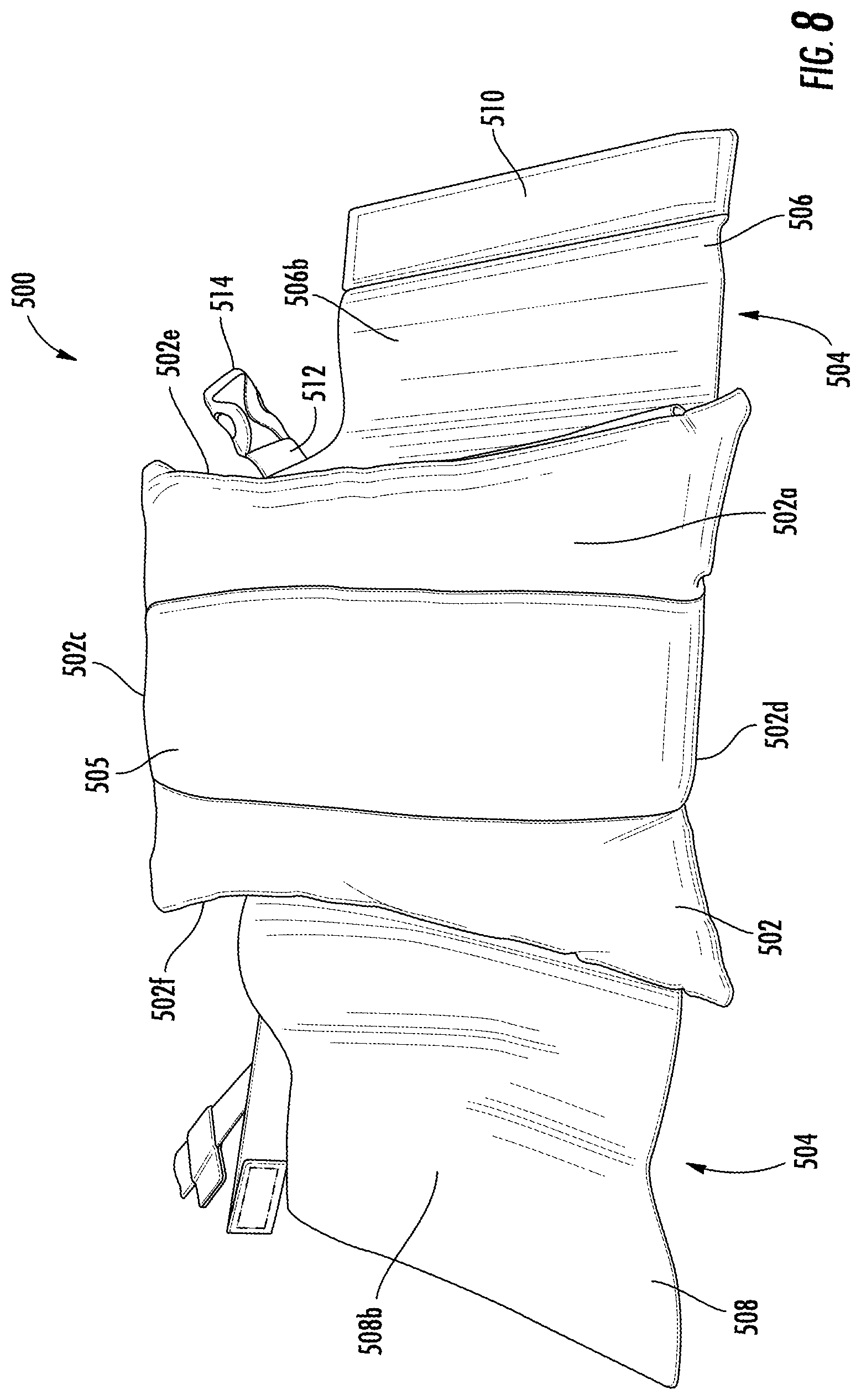 Patent US11793661 Figure 8 – Cushioned support system for heel ulcer prevention