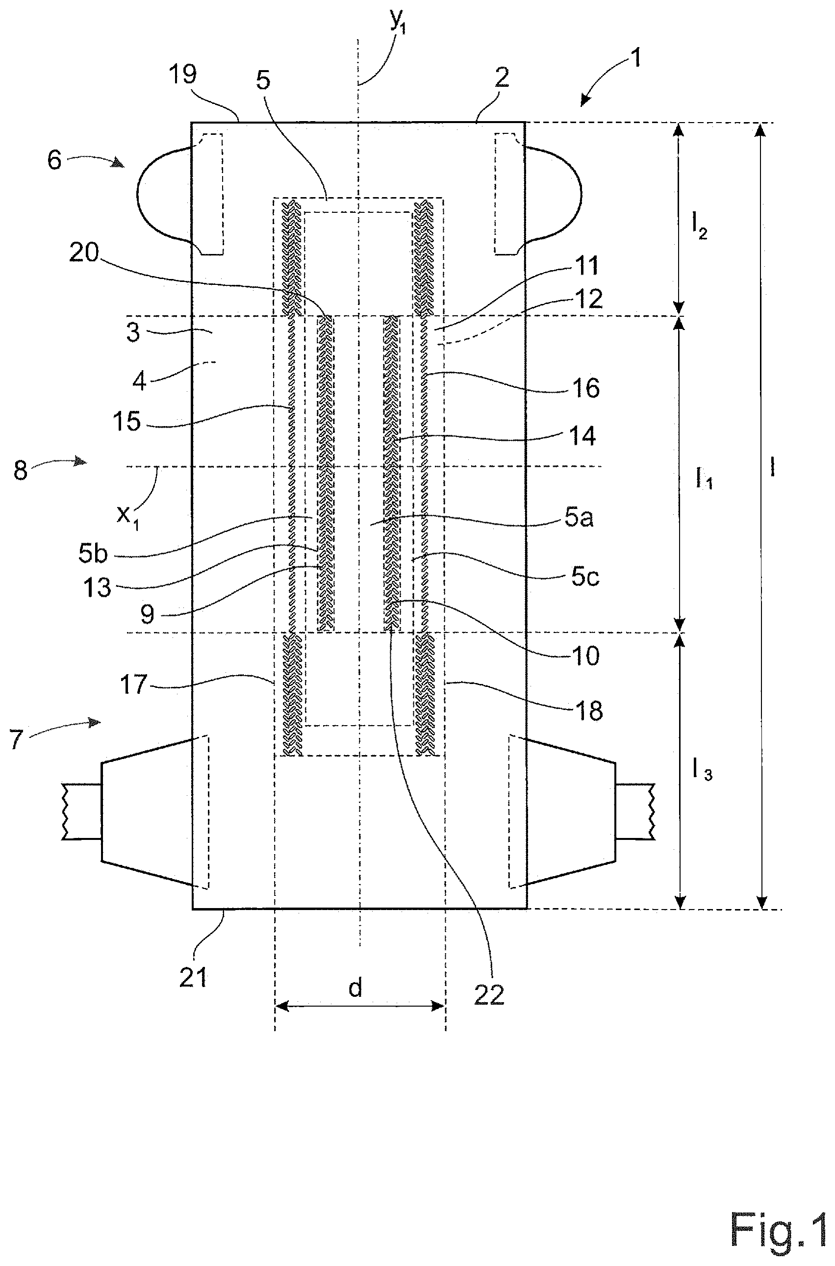 Patent US11793683 Figure 1 – Absorbent article and method for manufacturing an absorbent article