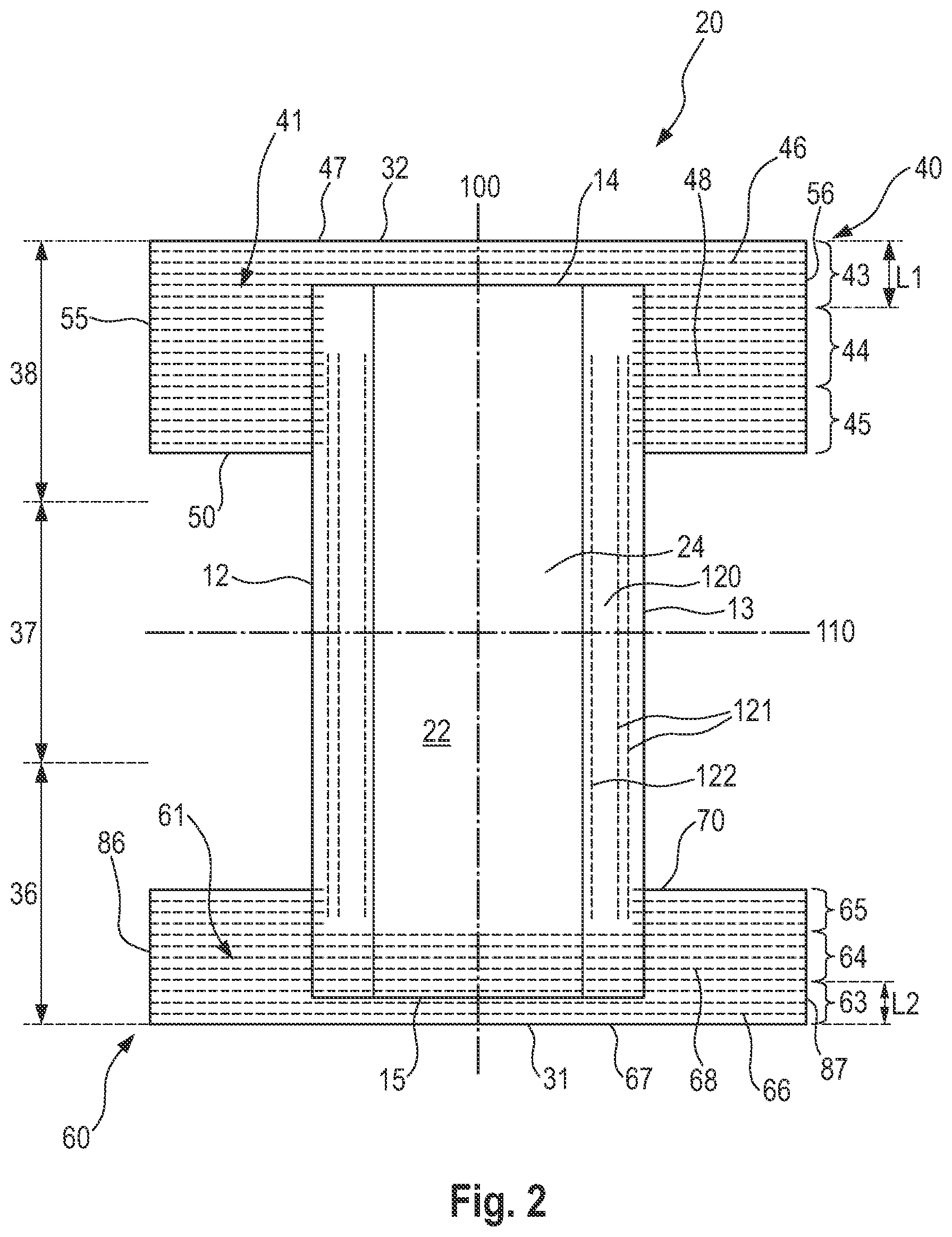 Patent US11793686 Figure 2 – Absorbent article with belt having profiled elasticity