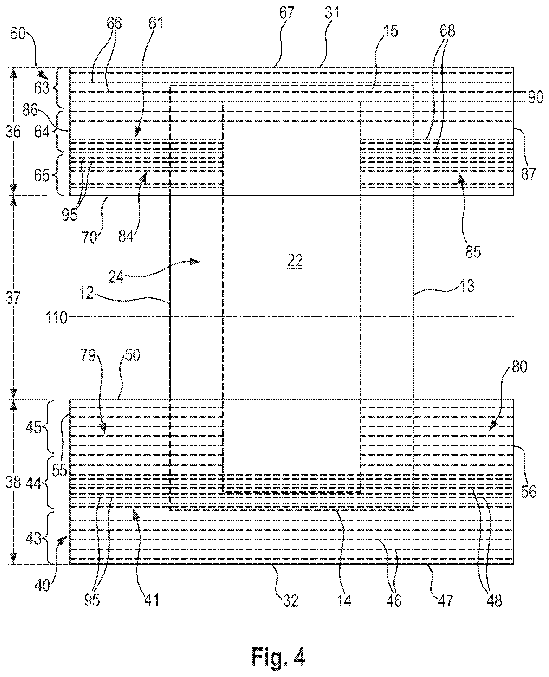 Patent US11793686 Figure 4 – Absorbent article with belt having profiled elasticity